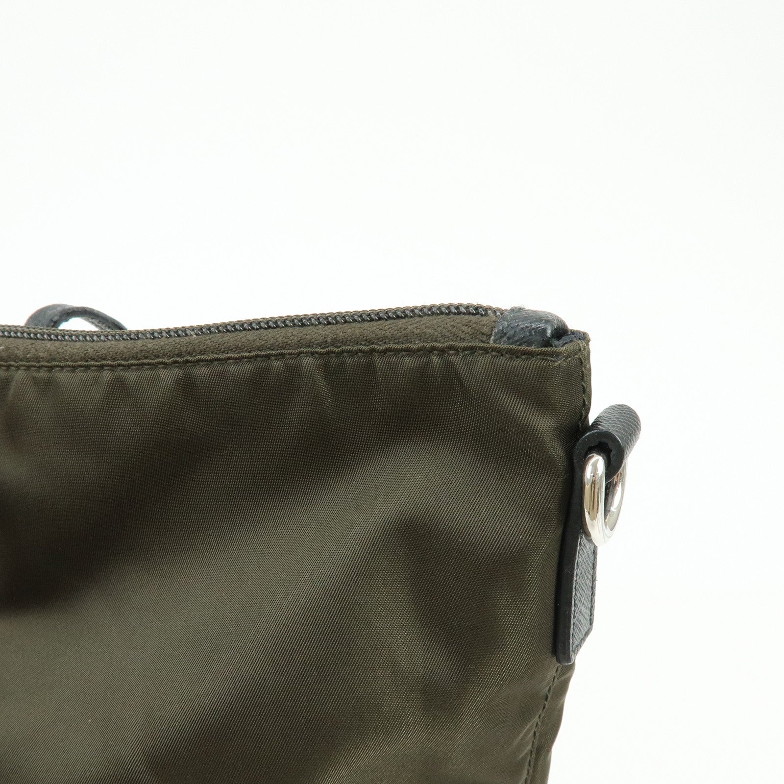 PRADA Triangle Logo Nylon Tote Bag Shoulder Bag Khaki Black 1BG052