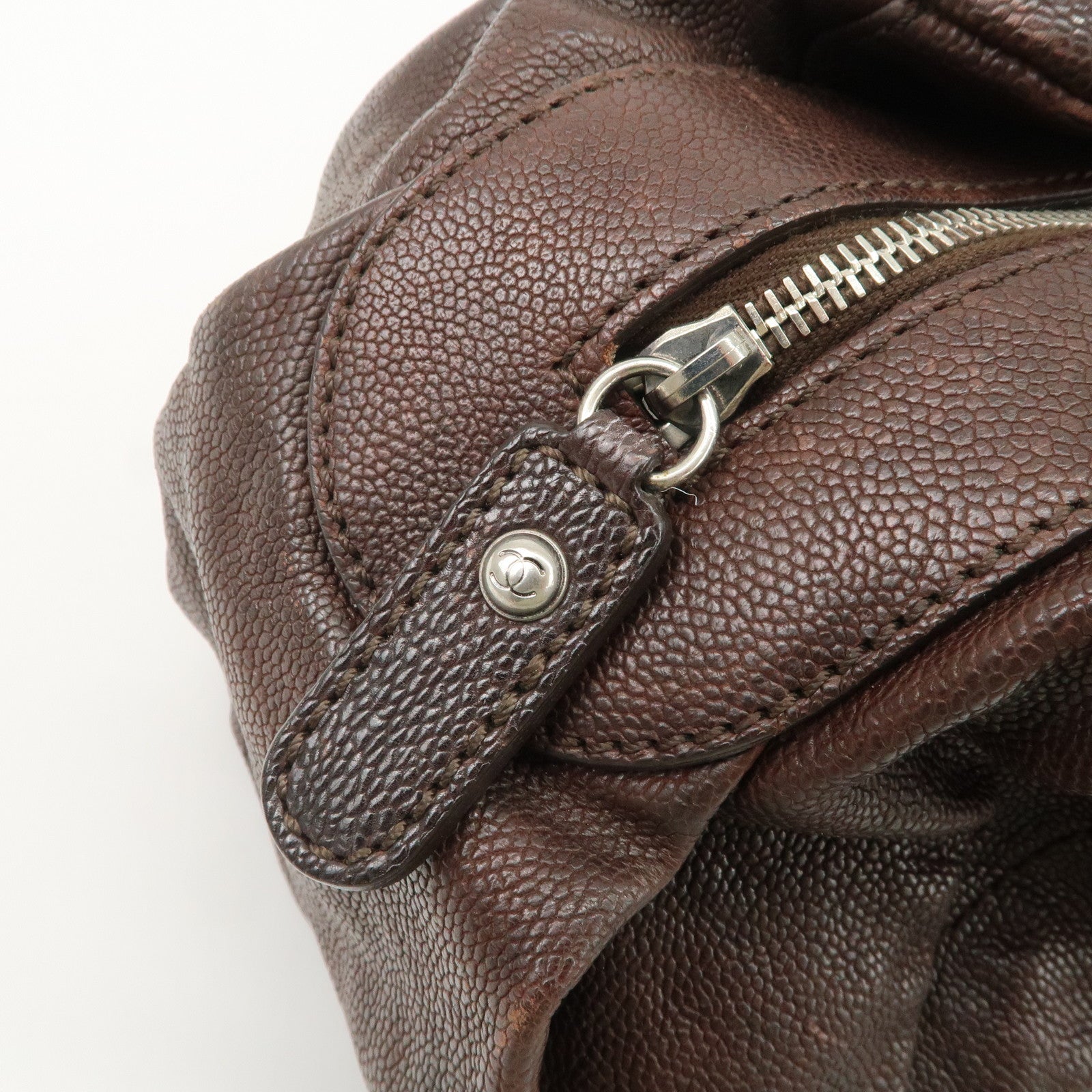 CHANEL COCO Mark Matelasse Caviar Skin Boston Bag Brown Gold HDW Used