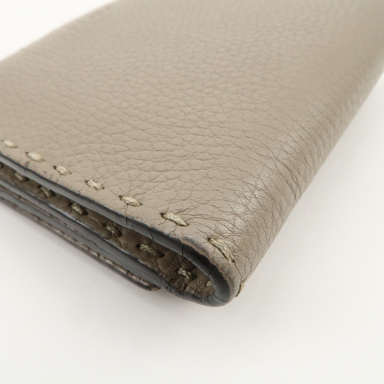 FENDI Logo Leather Compact Wallet Greige