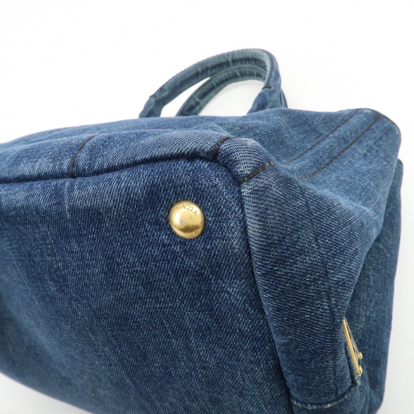 PRADA Triangle Logo Canapa Denim Tote Bag Hand Bag B1877B