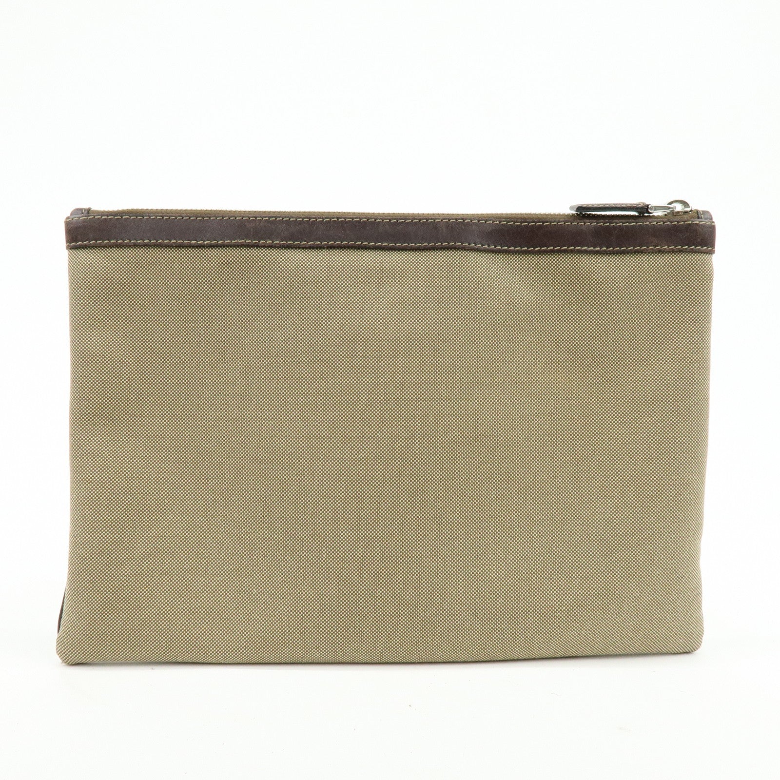 PRADA Logo Jacquard Canvas Leather Clutch Bag Pouch Khaki