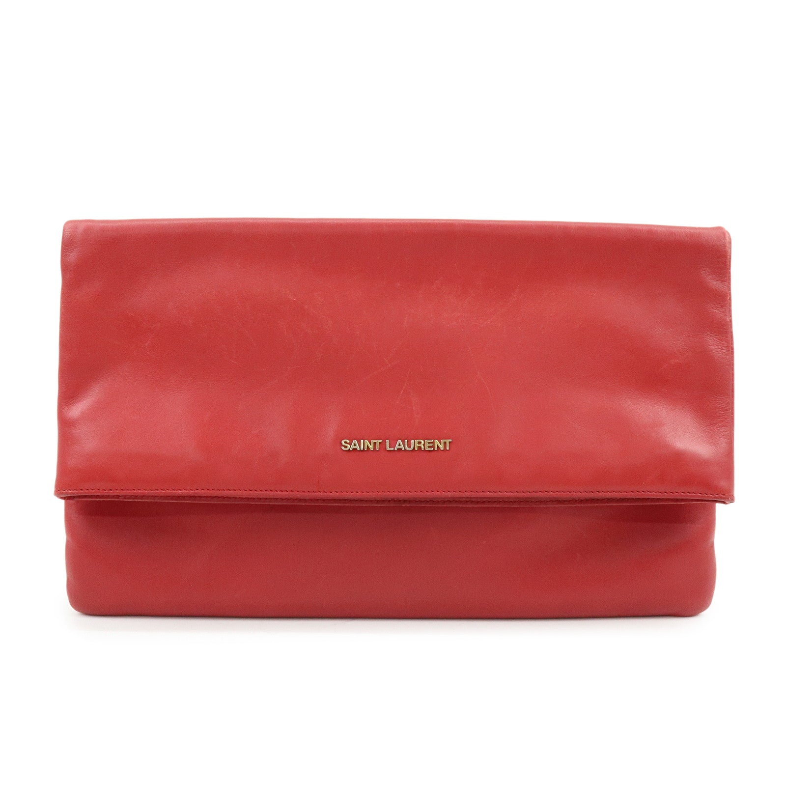 SAINT LAURENT PARIS Leather Clutch Bag Flat Pouch Red 328198