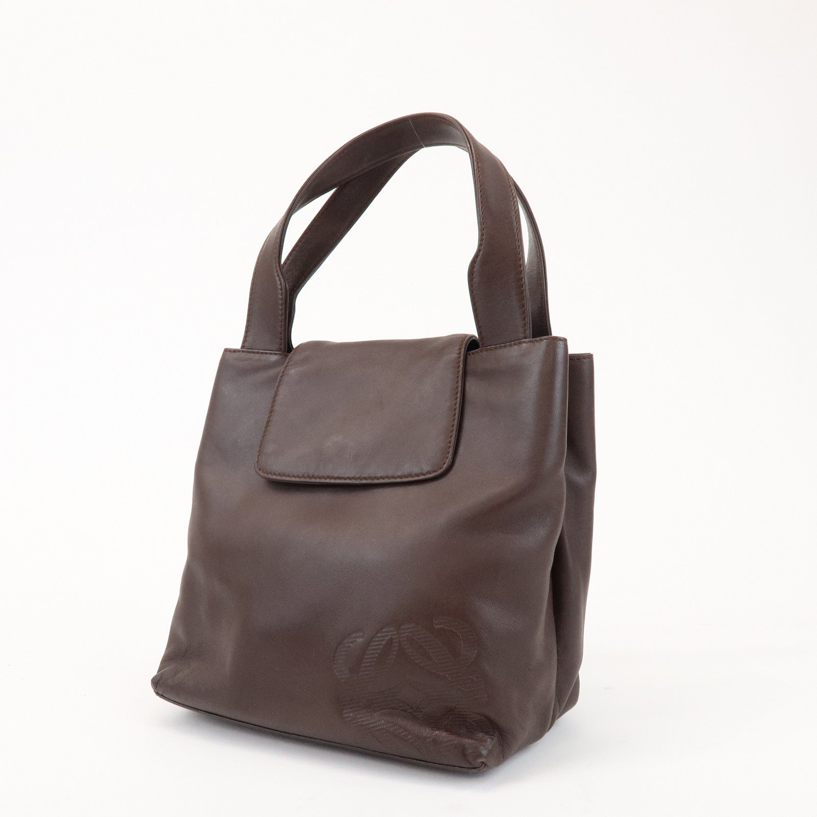 LOEWE Anagram Logo Leather Hand Bag Mini Tote Bag Brown