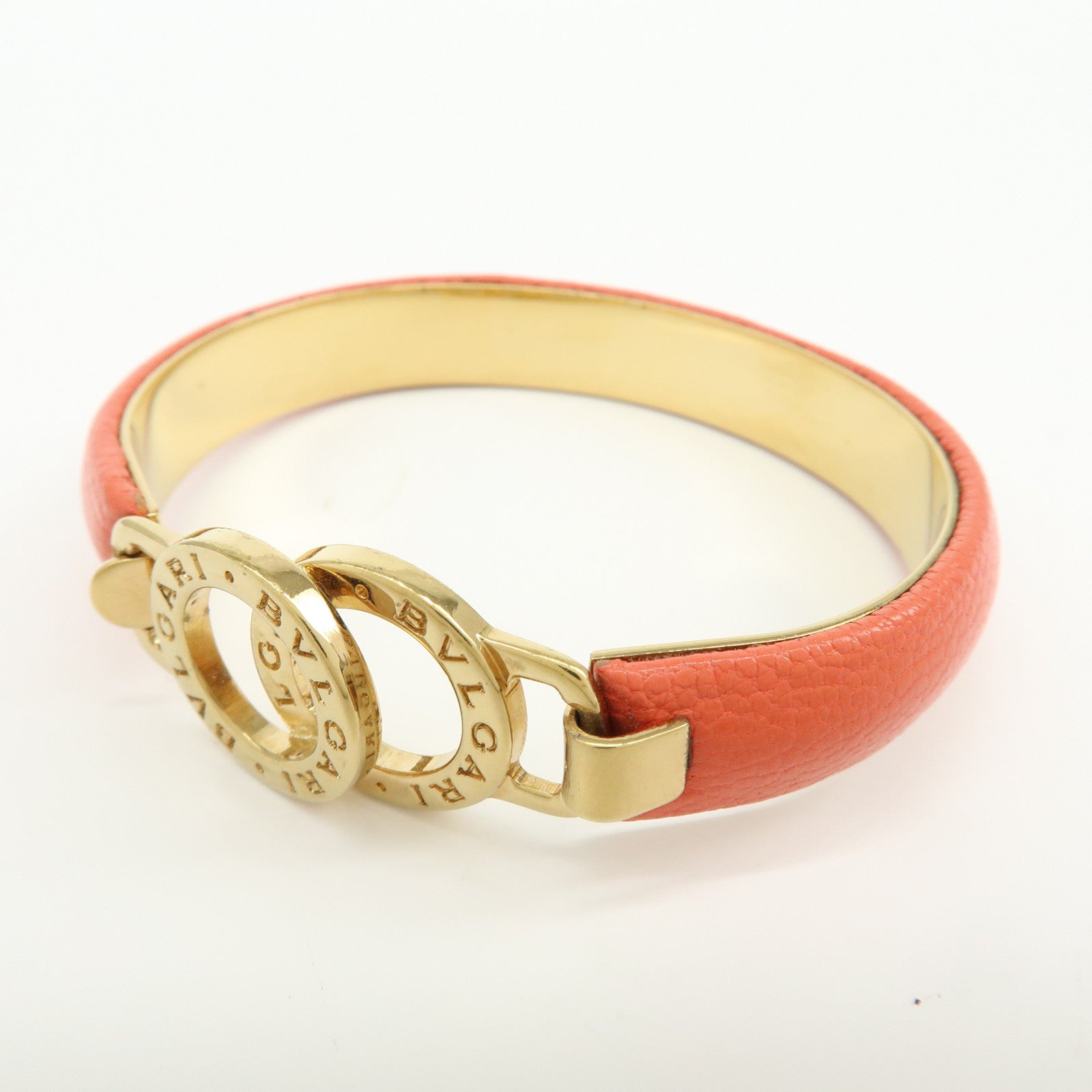 BVLGARI BVLGARI Logo Metal Leather Bracelet Gold Coral