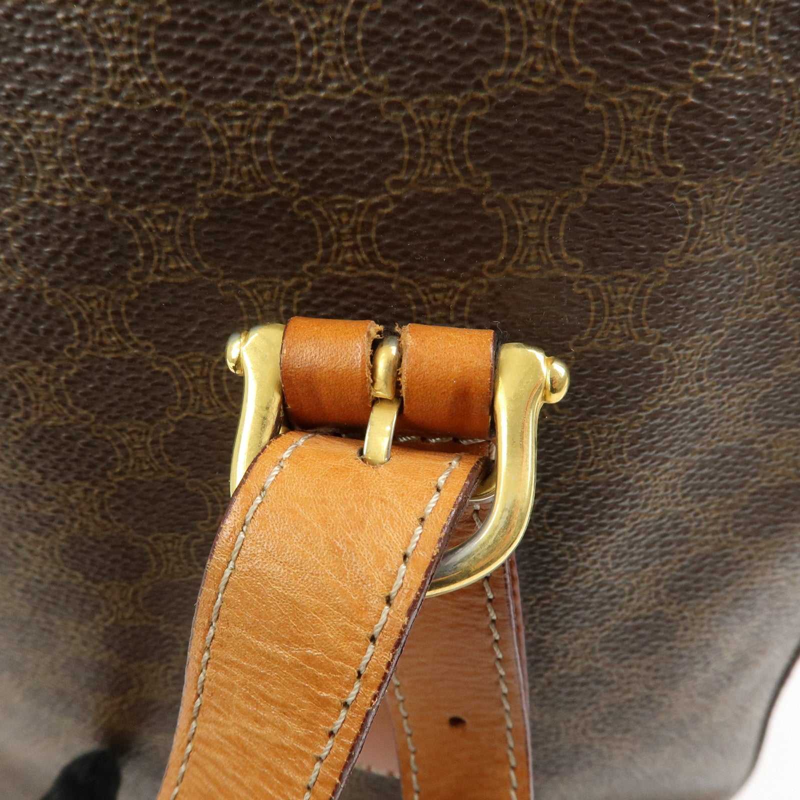 CELINE Macadam PVC Leather Tote Bag Hand Bag Shoulder Bag Brown