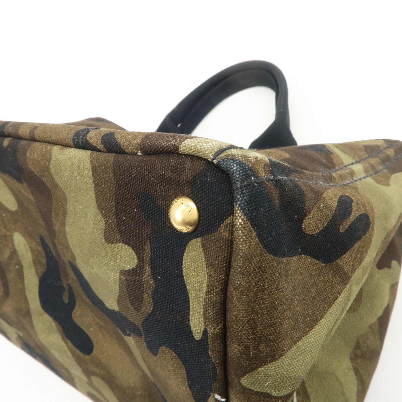 PRADA Triangle Logo Canapa Large Canvas Tote Hand Bag Khaki BN1872