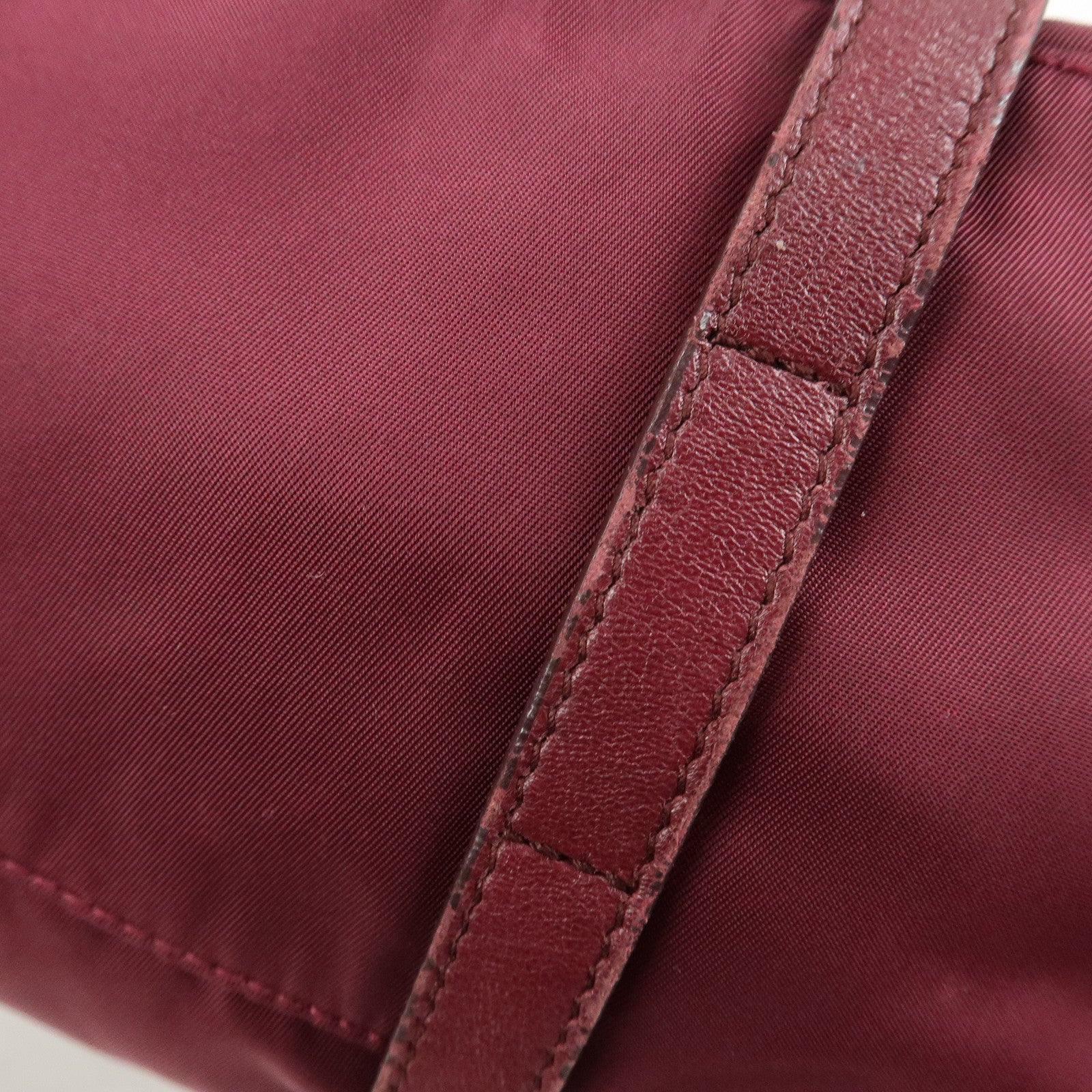 PRADA Triangle Nylon Leather Tote Bag Shoulder Bag Bordeaux