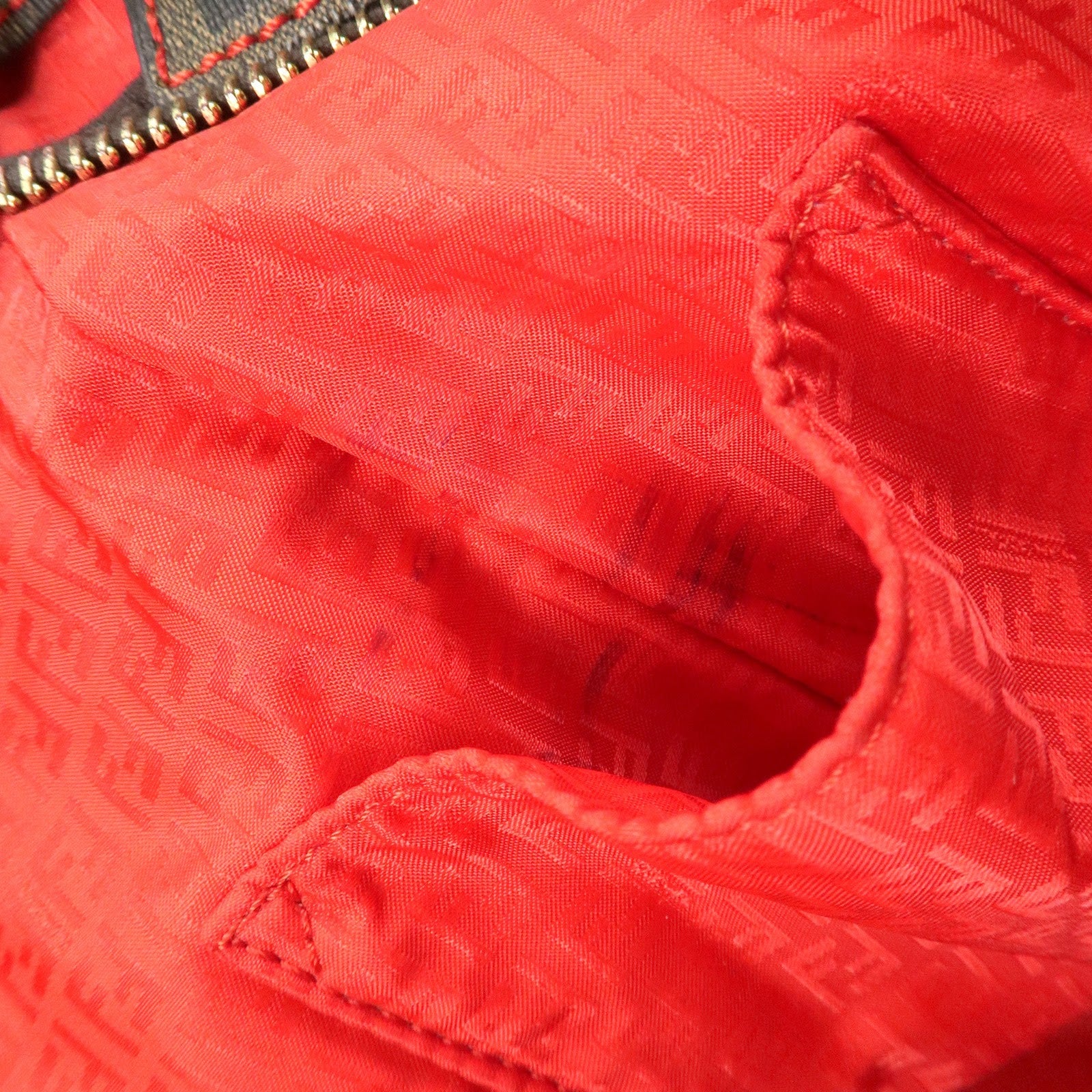 FENDI Zucca Canvas Leather Tote Bag Hand Bag Brown Black 8BH198 Used