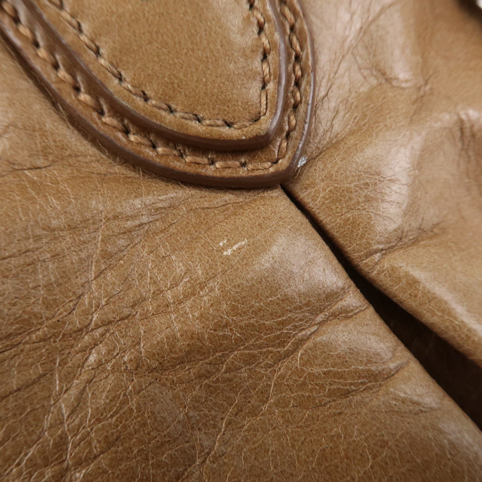 MIU MIU Leather Side Ribbon 2Way Bag Hand Bag Beige Gold