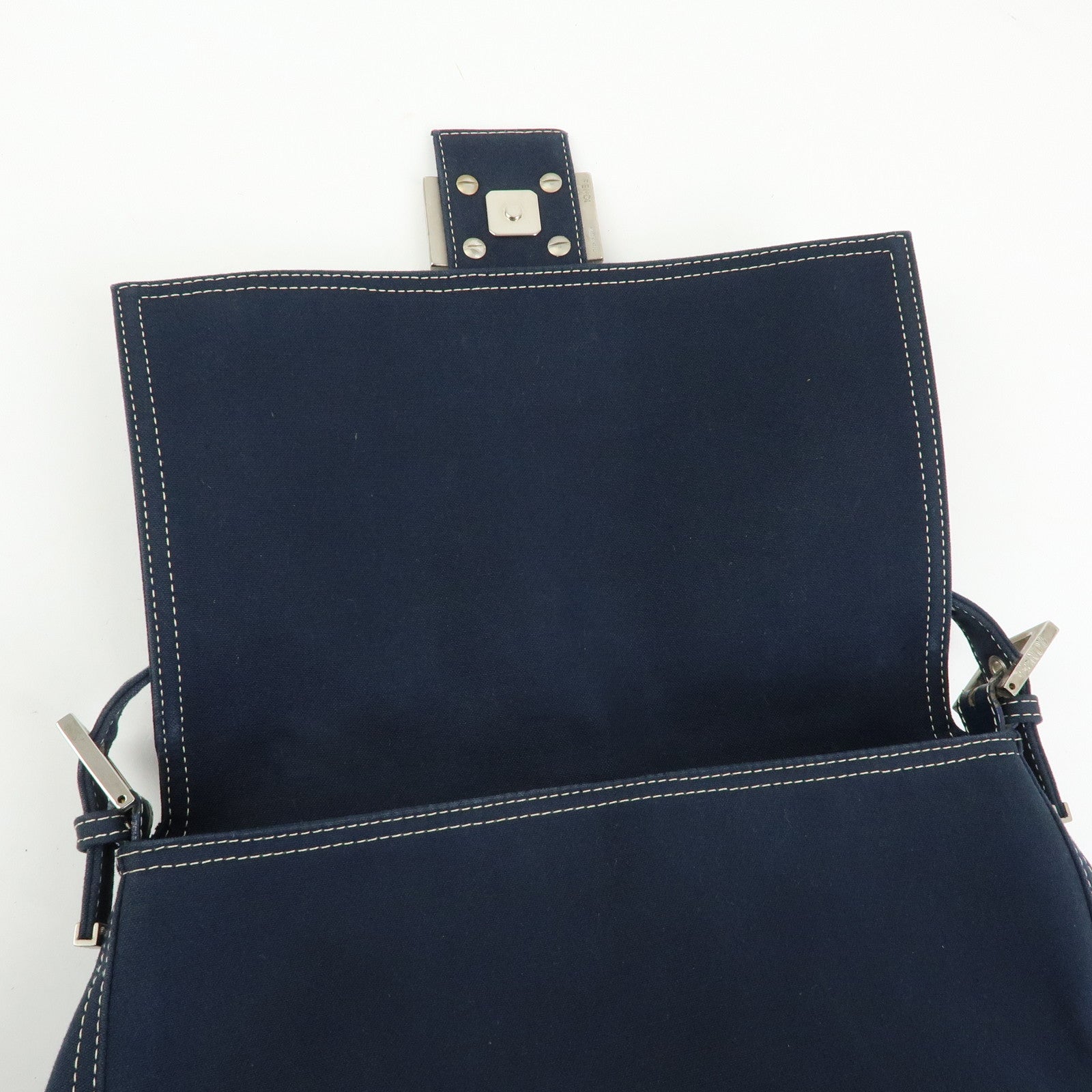 FENDI Mamma Baguette Canvas Shoulder Bag Navy 26325