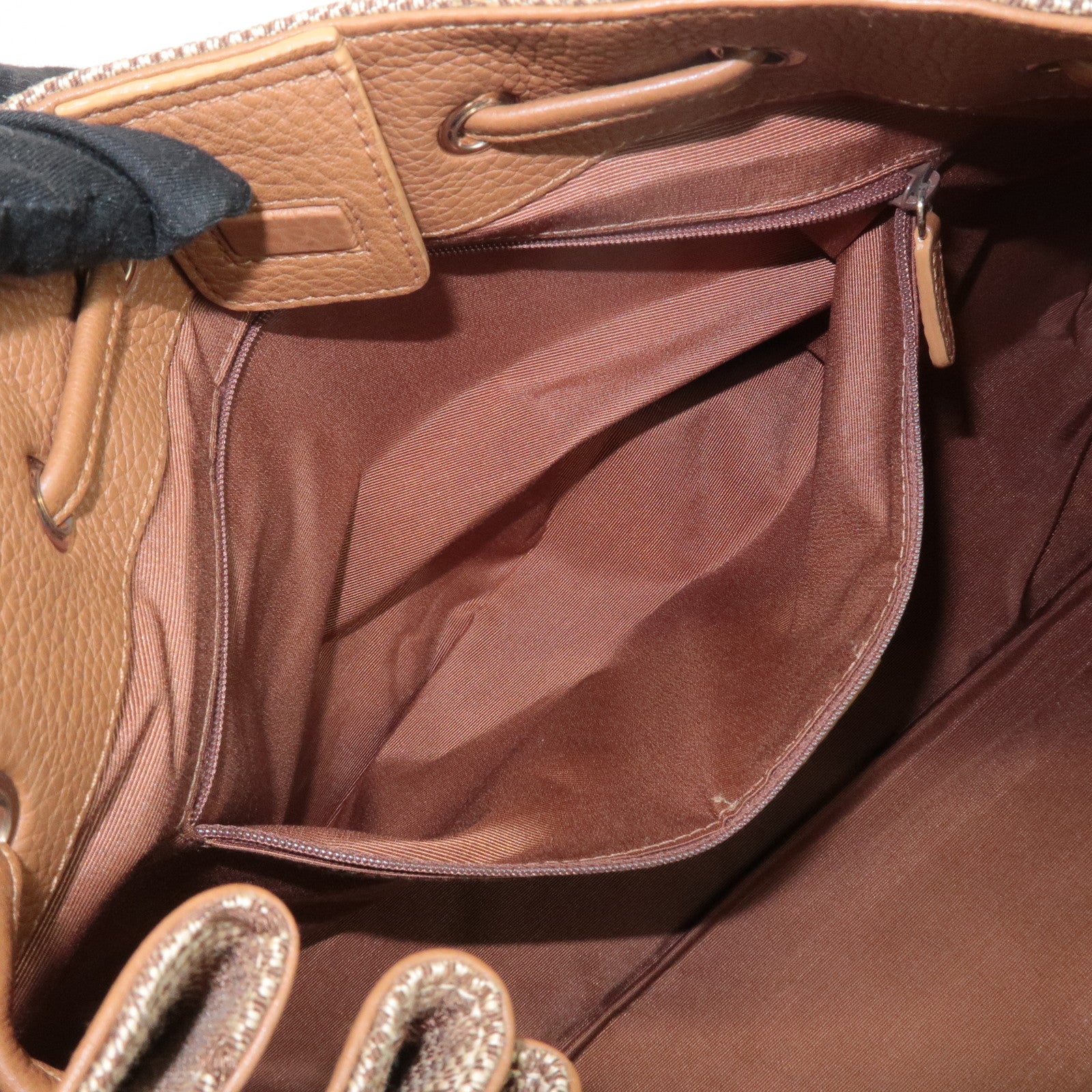 BVLGARI Logo Mania Leather Canvas Tote Bag Shoulder Bag Beige Brown Used