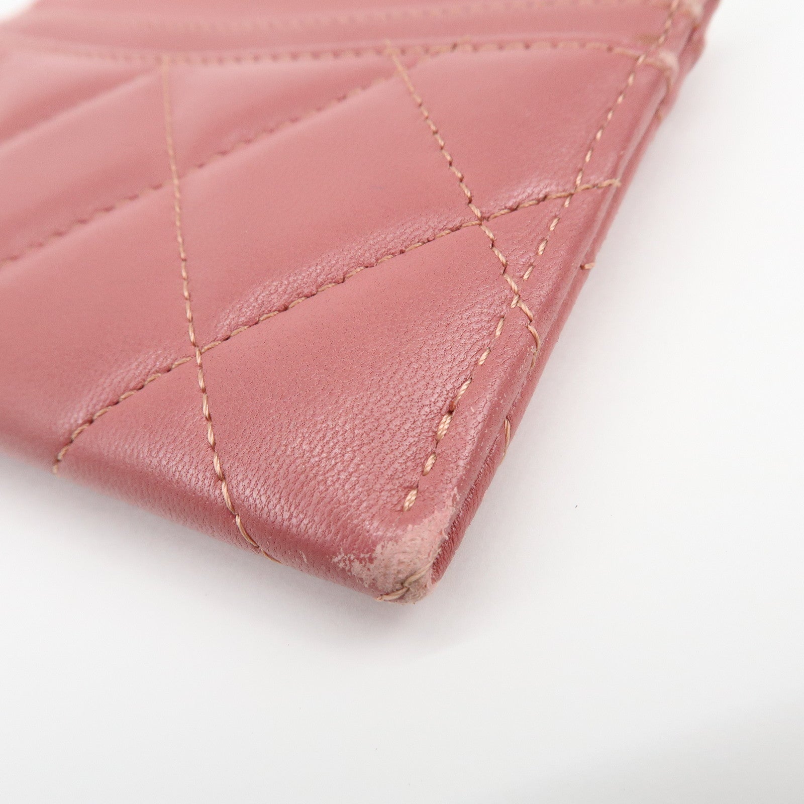 CHANEL Matelasse COCO Mark Lamb Skin Classic Card Case Pink AP0213
