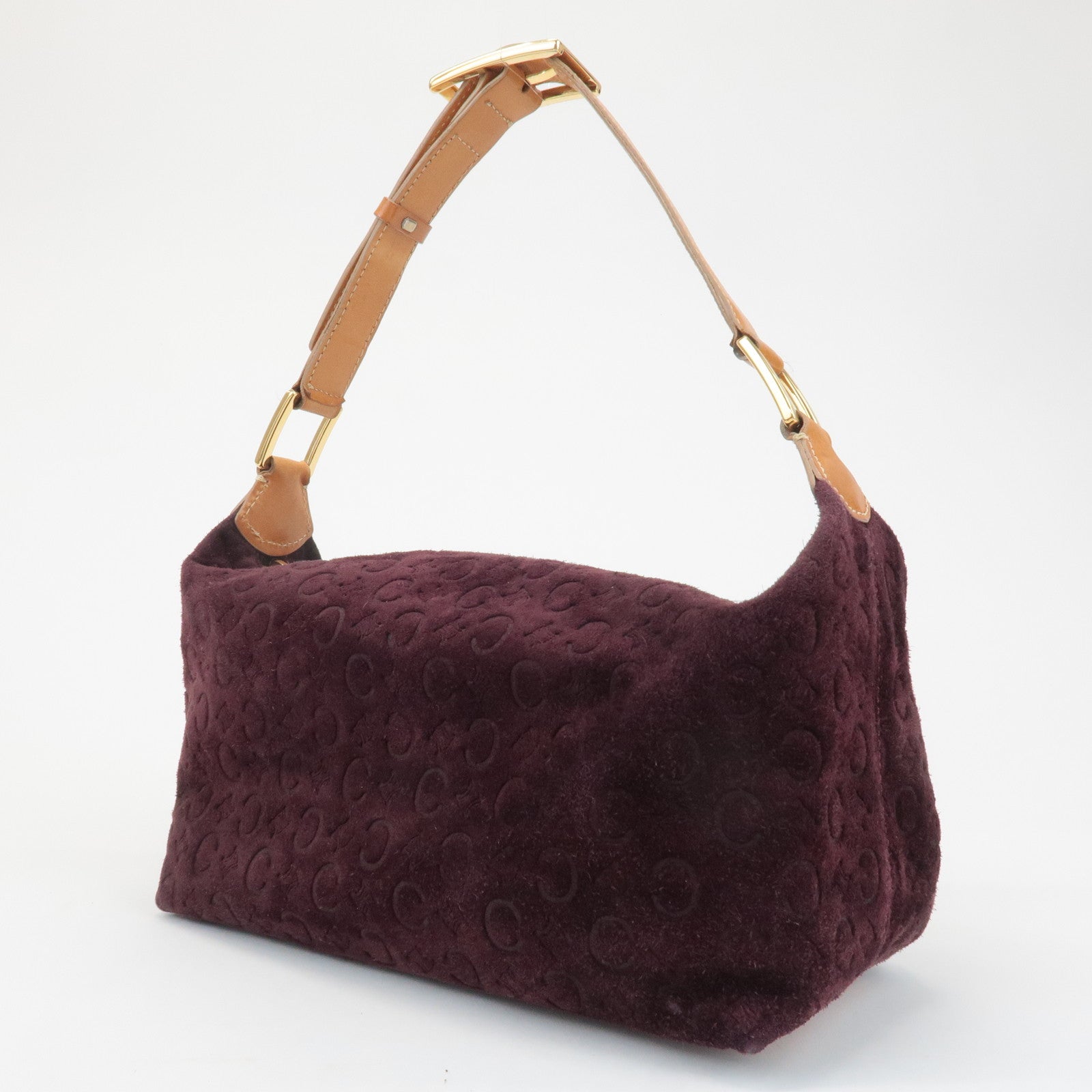 CELINE C Macadam Suede Leather Shoulder Bag Bordeaux Brown