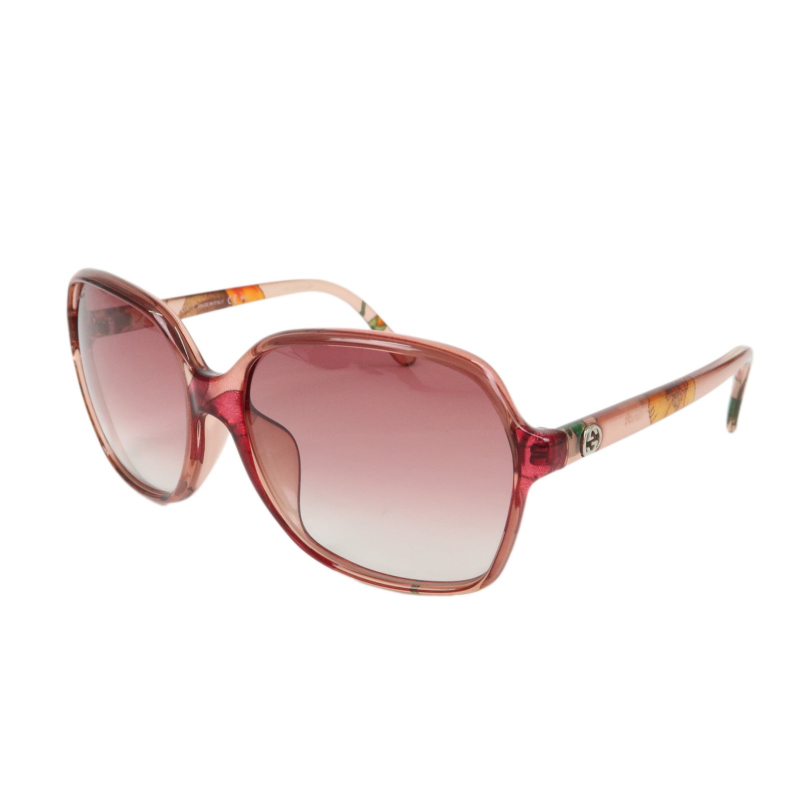 GUCCI Interlocking G Flora Plastic Sunglasses Pink Beige GG3636