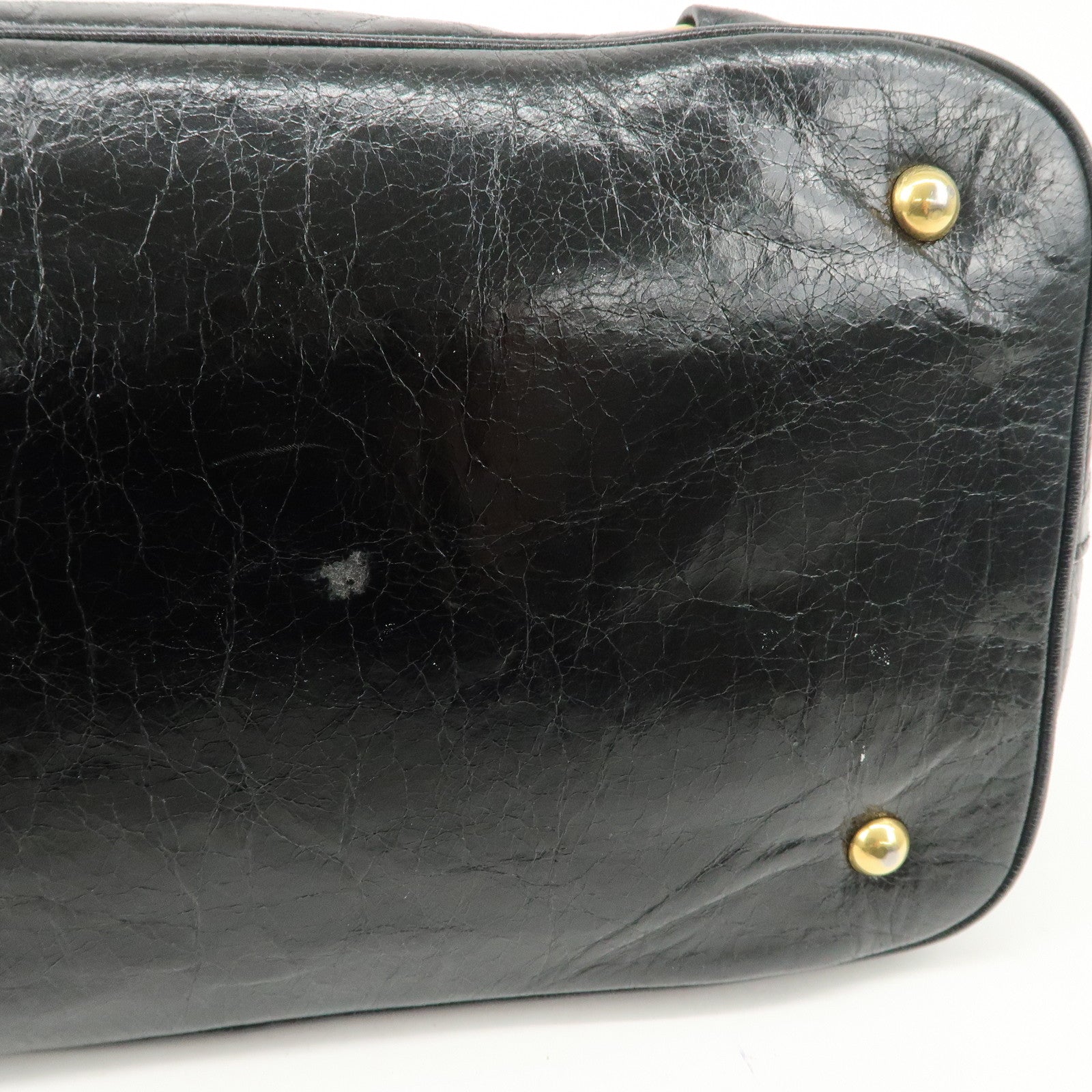 MIUMIU Logo Leather 2WAY Hand Bag Black Gold Hardware RN0685 Used