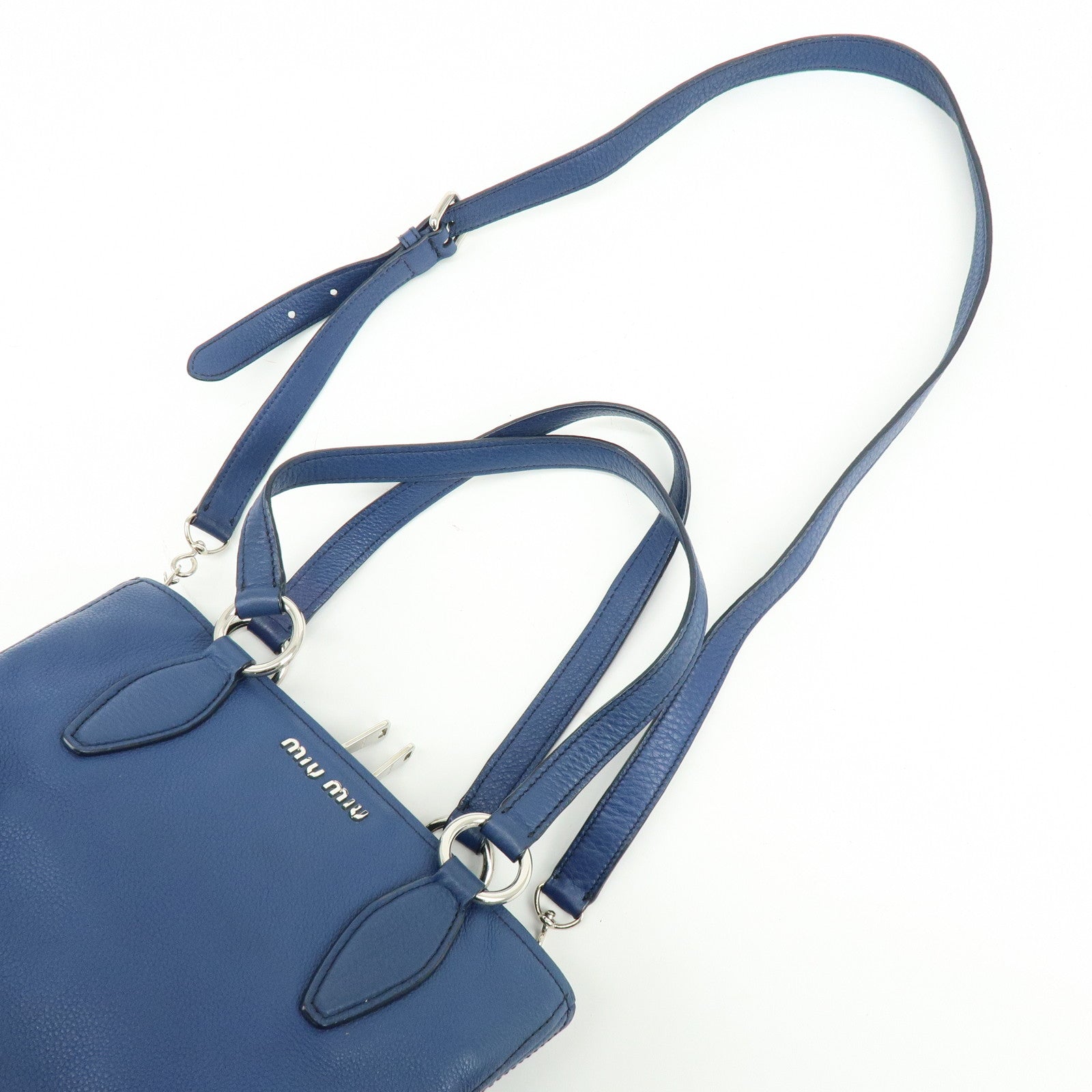 MIU MIU Leather 2Way Bag Hand Bag Shoulder Crossbody Bag Blue