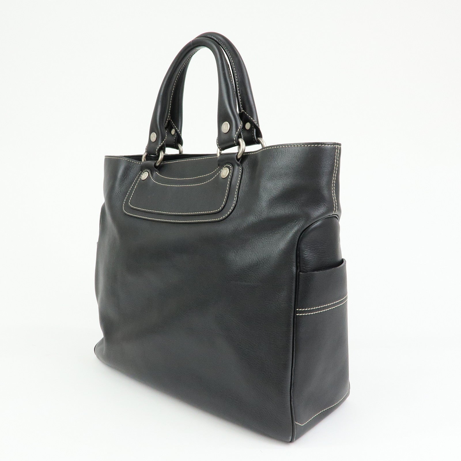 CELINE Boogie Bag Leather Hand Bag Tote Bag Black Silver