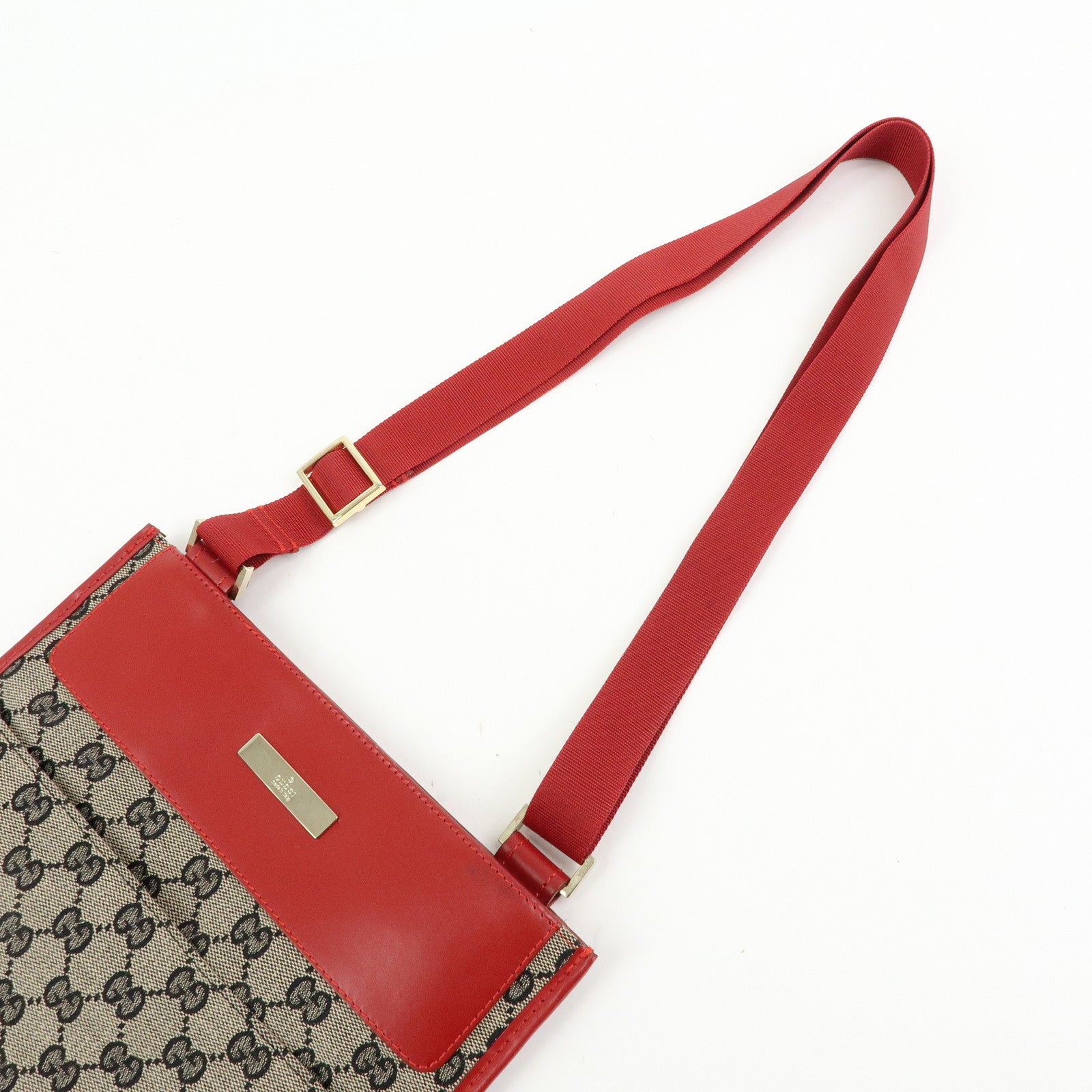 GUCCI GG Canvas Leather Shoulder Crossbody Bag Red 019・0348・200047