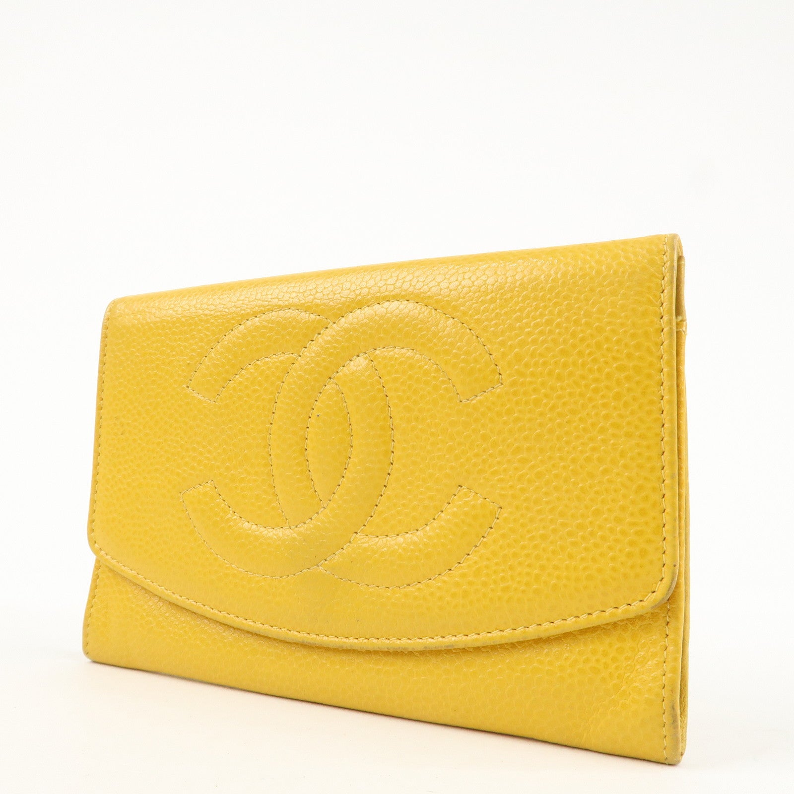 CHANEL COCO Mark Caviarskin Bi-Fold Card Case Coin Case 4072657 Used