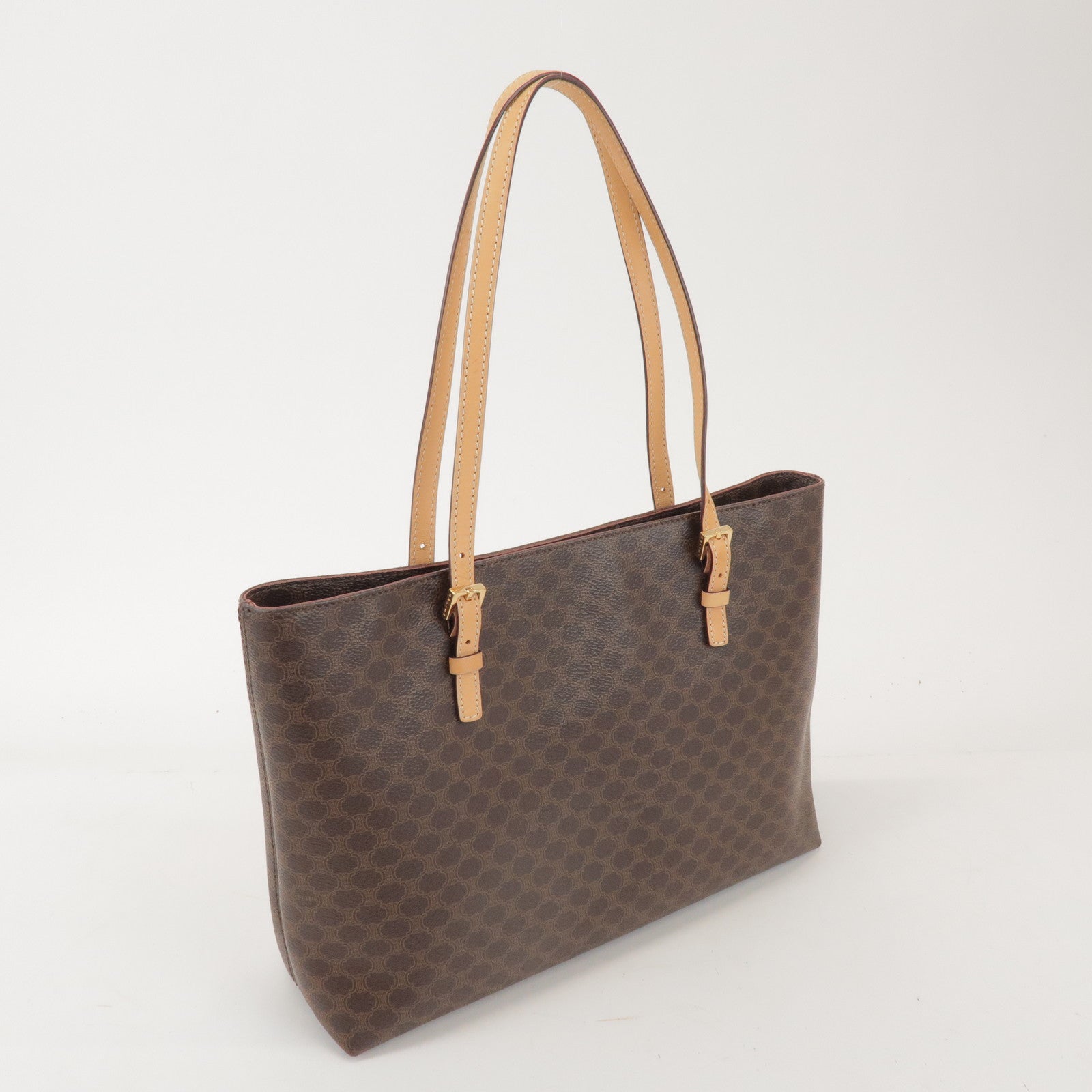 CELINE Macadam PVC Canvas Leather Tote Bag Shoulder Bag Brown