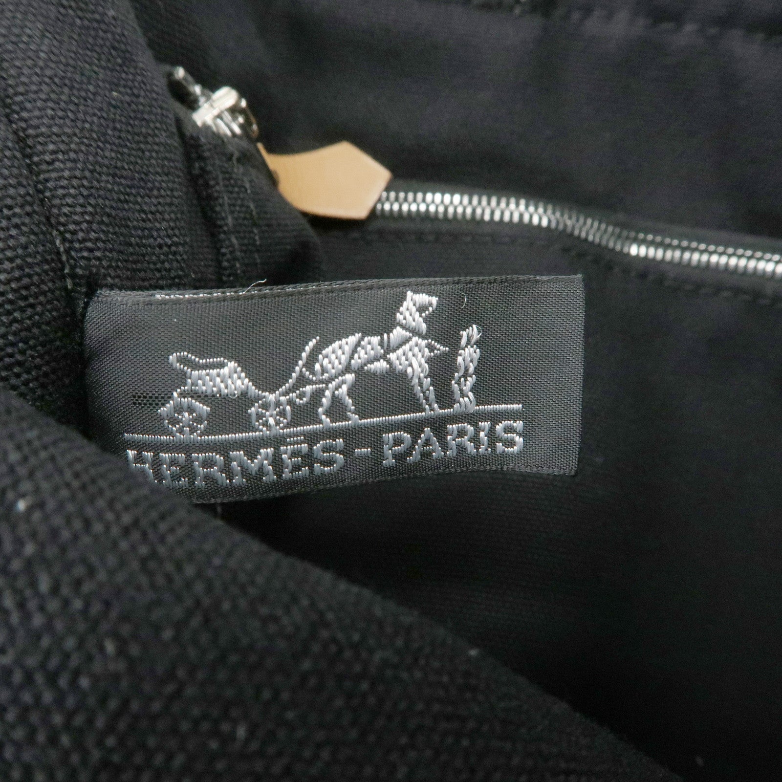 HERMES Fourre Tout PM Logo Canvas Tote Bag Hand Bag Black