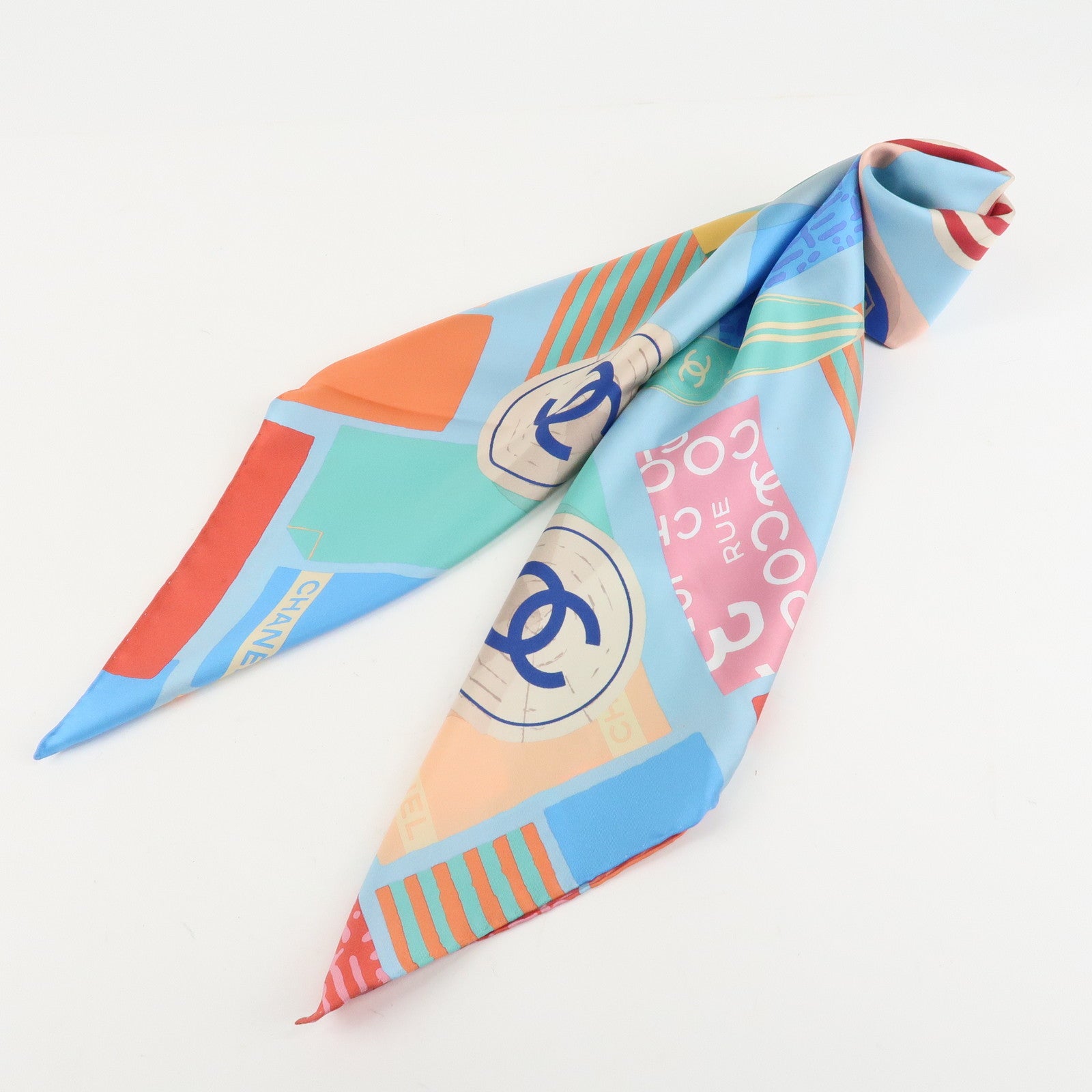 CHANEL COCO Mark Silk 100% Scarf Multi Color Used