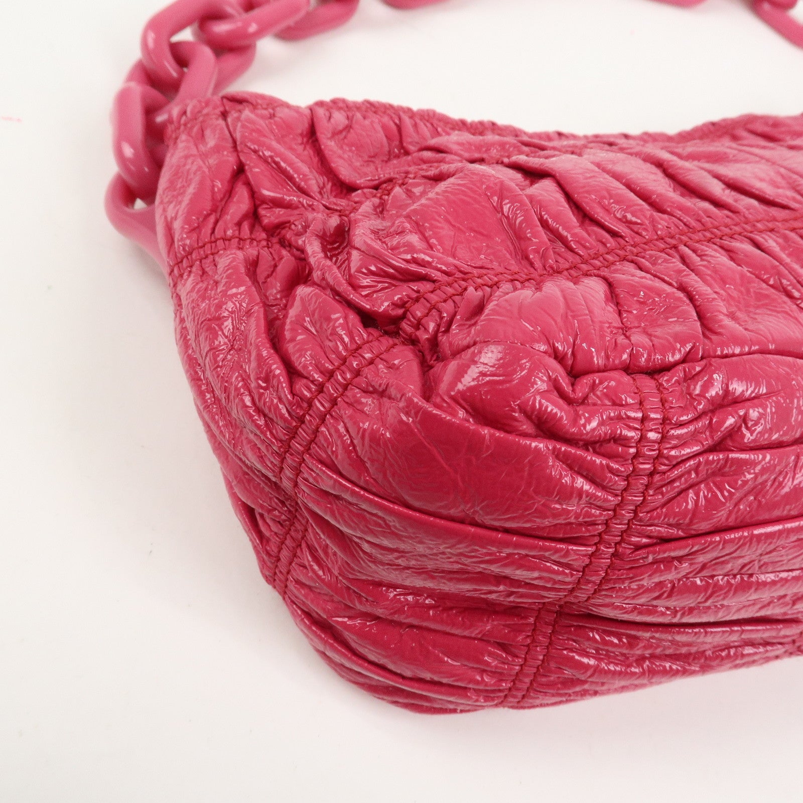 PRADA Logo Patent Leather Chain Shoulder Bag Hand Bag Pink BR4075