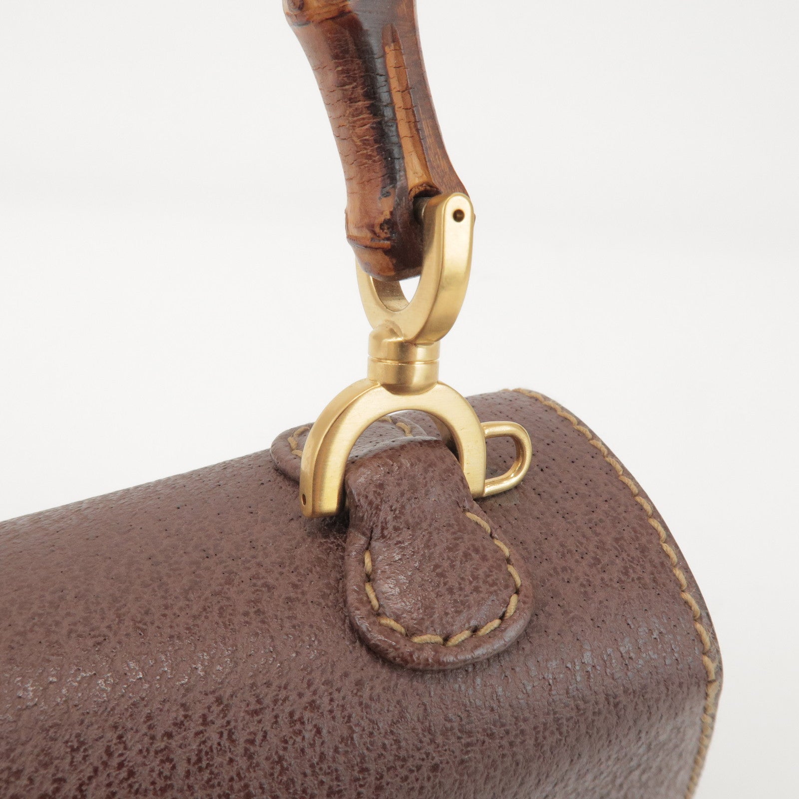 GUCCI Bamboo Leather 2Way Bag Hand Bag Shoulder Bag Brown 000 2040