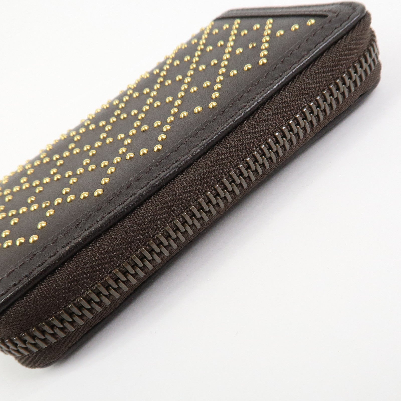 GUCCI Diamante Leather Coin Case Coin Wallet Brown Gold 337689