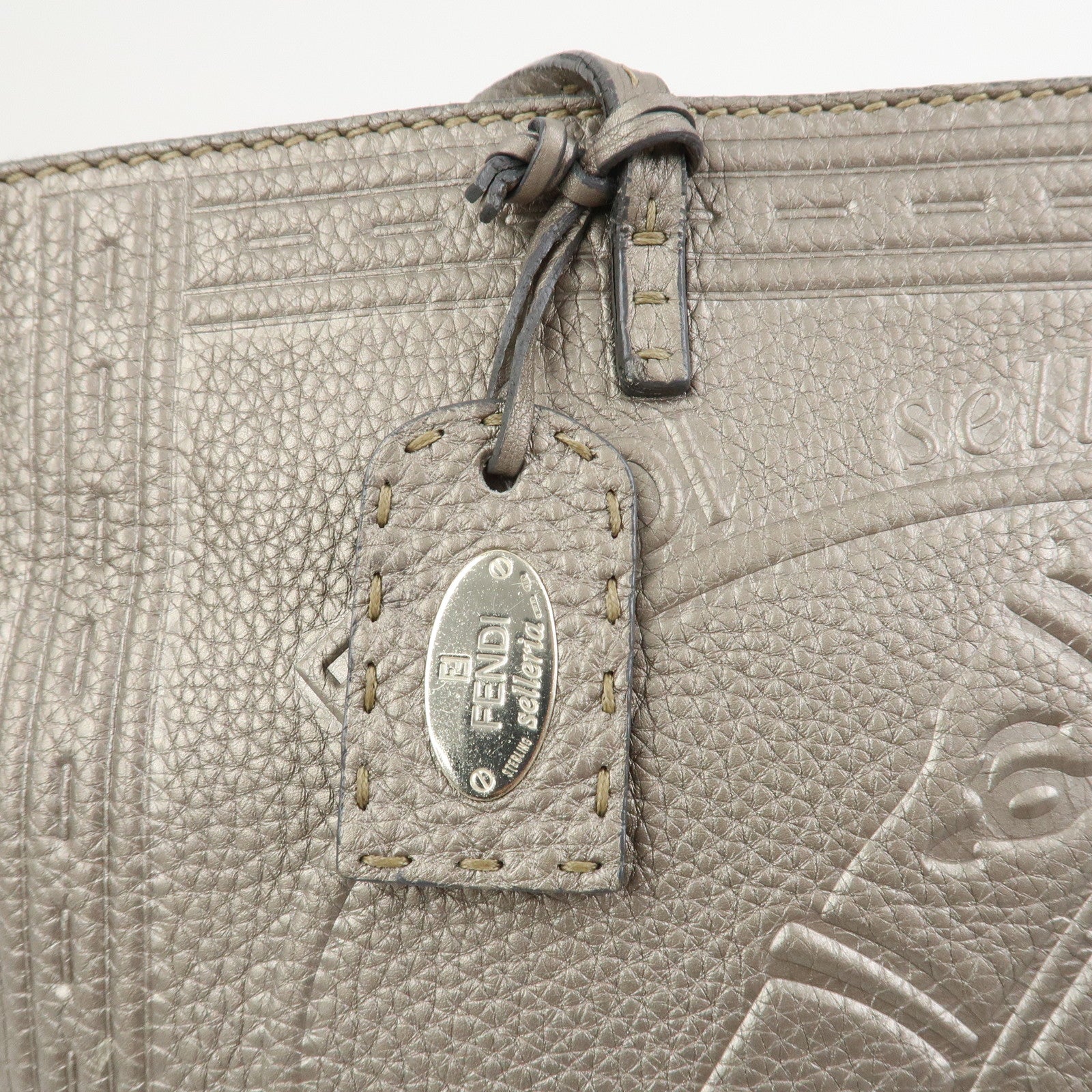FENDI Seleria Logo Leather Tote Bag Shoulder Bag Gray 8BH185