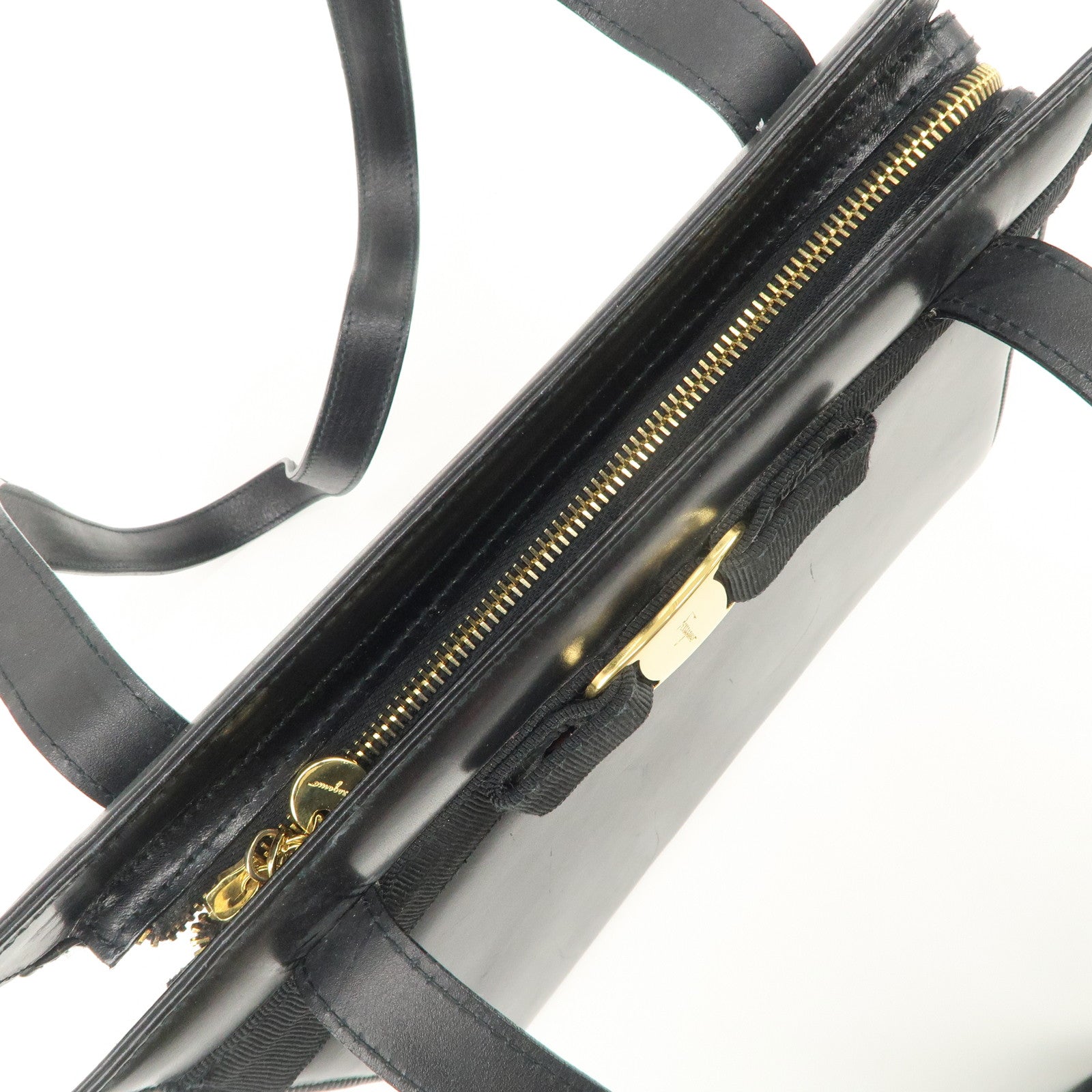 Ferragamo Vara Ribbon Leather Shoulder Bag Tote Bag Black Used