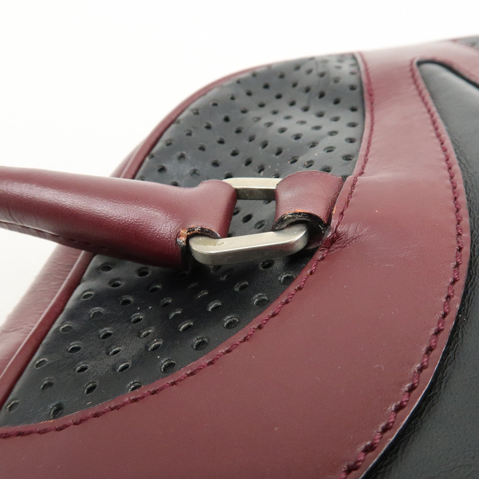PRADA Leather Boston Bag Bowling Bag Hand Bag Black Bordeaux B10524