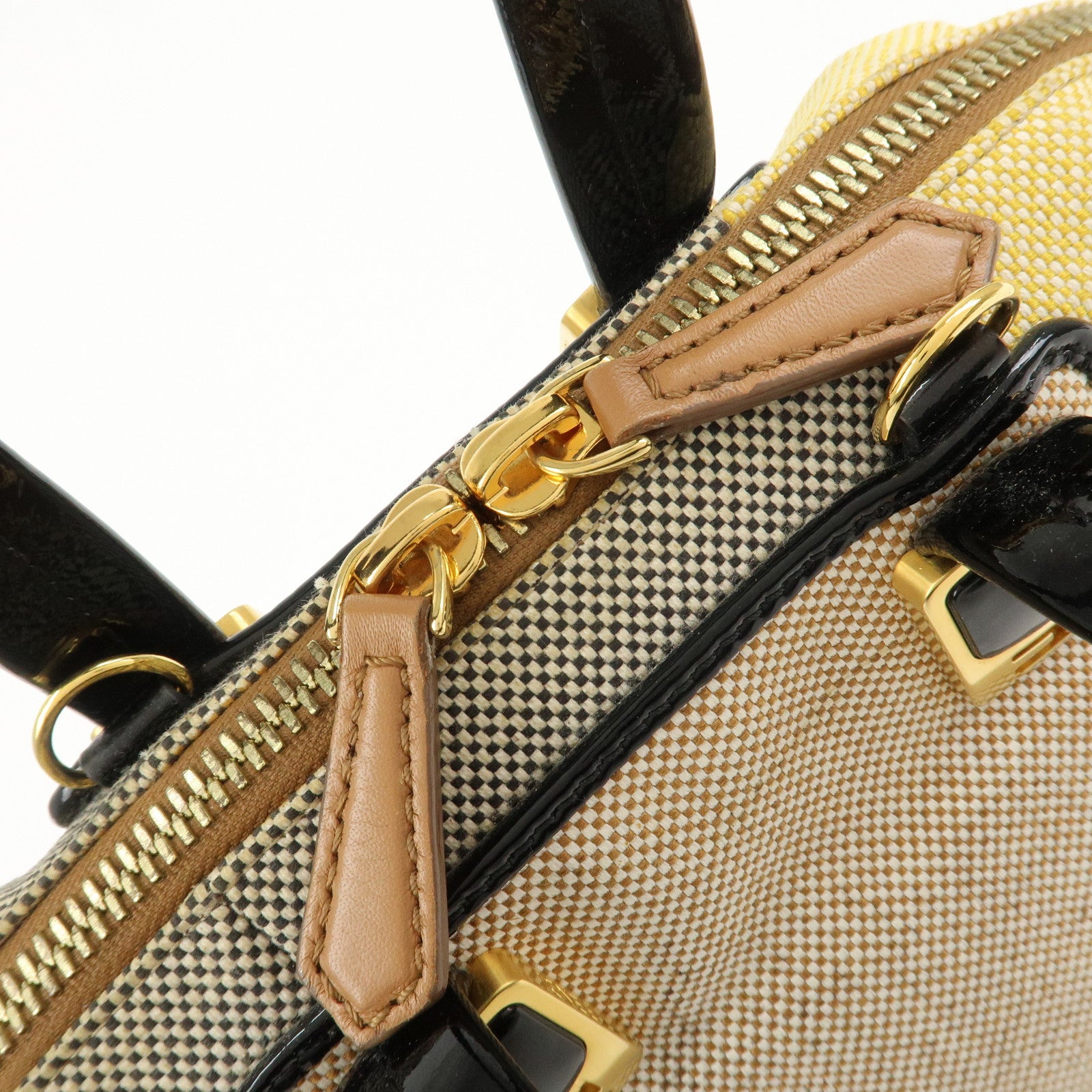 FENDI Chameleon Canvas Patent Leather 2Way Hand Bag Beige 8BL117