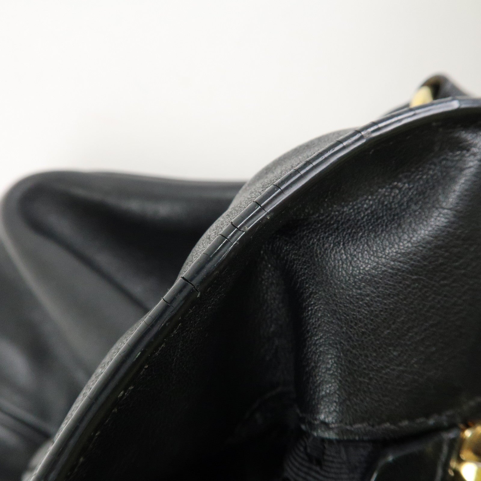 PRADA Logo Calf Leather 2Way Tote Bag Hand Bag Black Gold HDW BN1902 Used