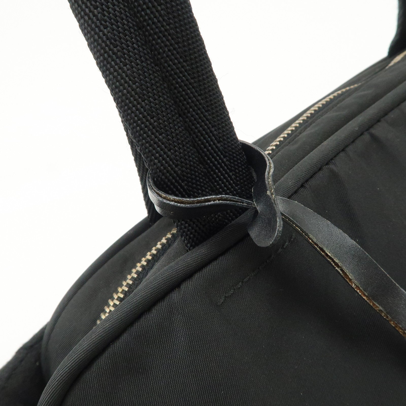 PRADA Triangle Logo Leather Nylon Hand Bag Shoulder Bag Black BR0141 Used