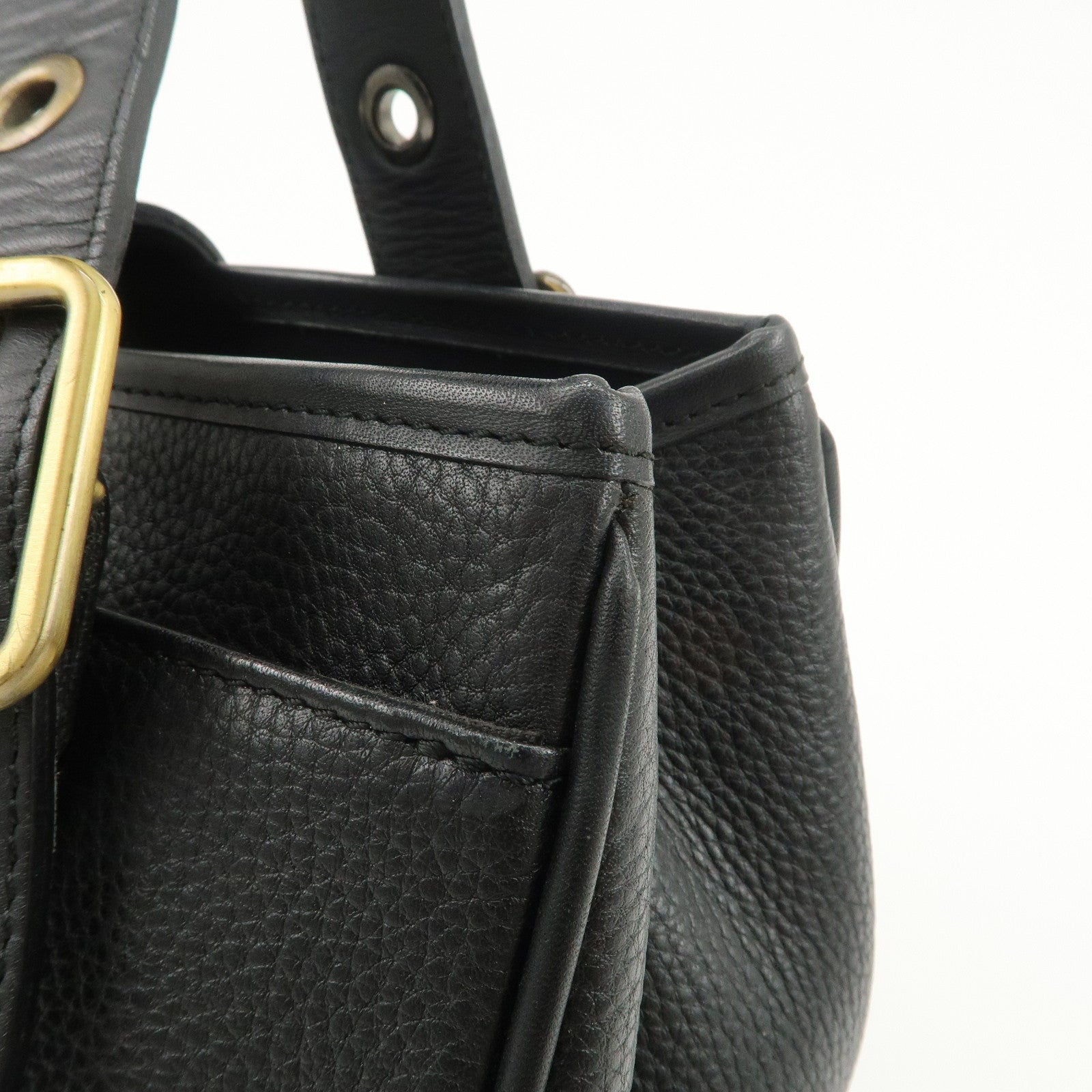 Chloe Logo Leather Shoulder Bag Hand Bag Black Gold Hardware Used