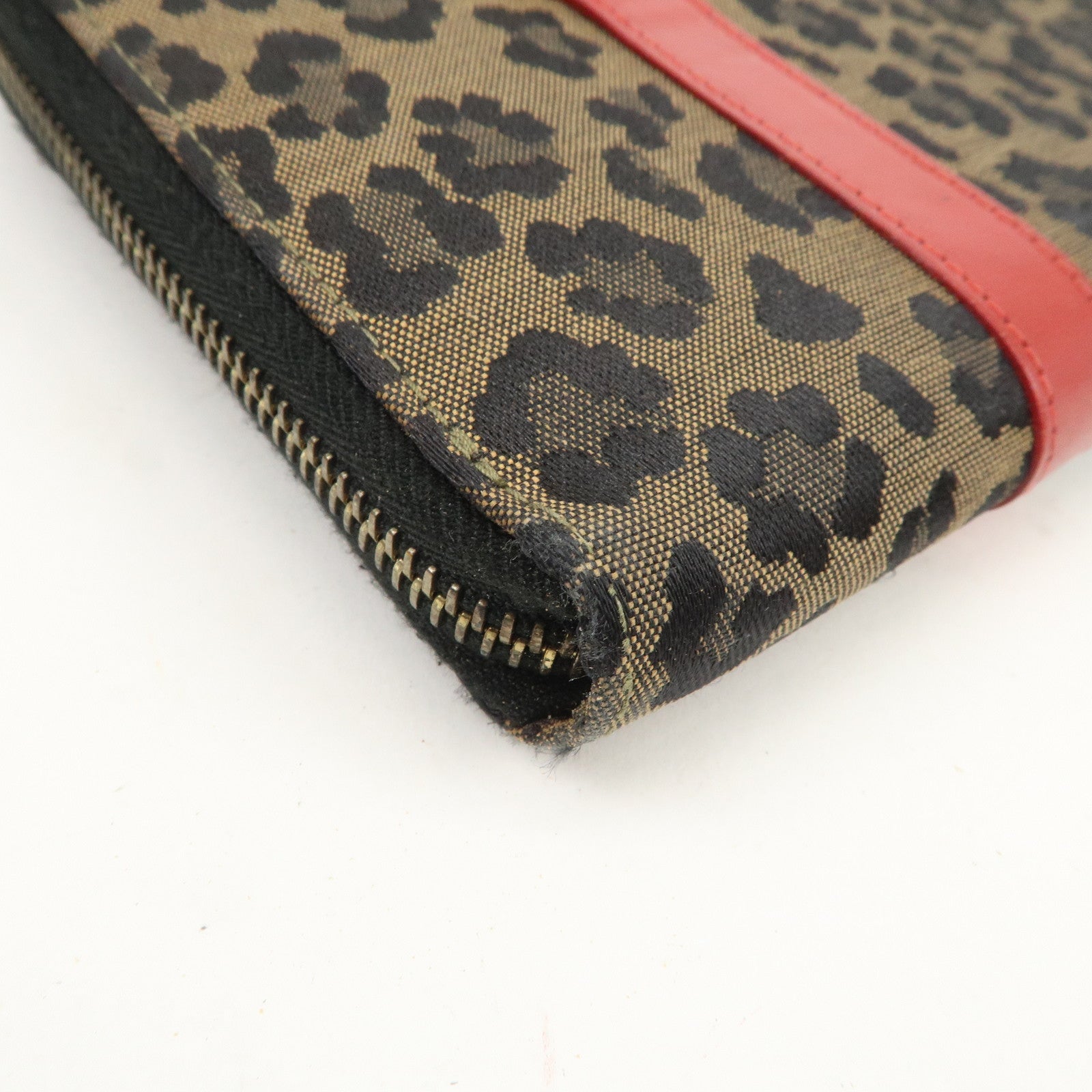 FENDI Logo Canvas Leather Hand Bag Leopard Red 26347