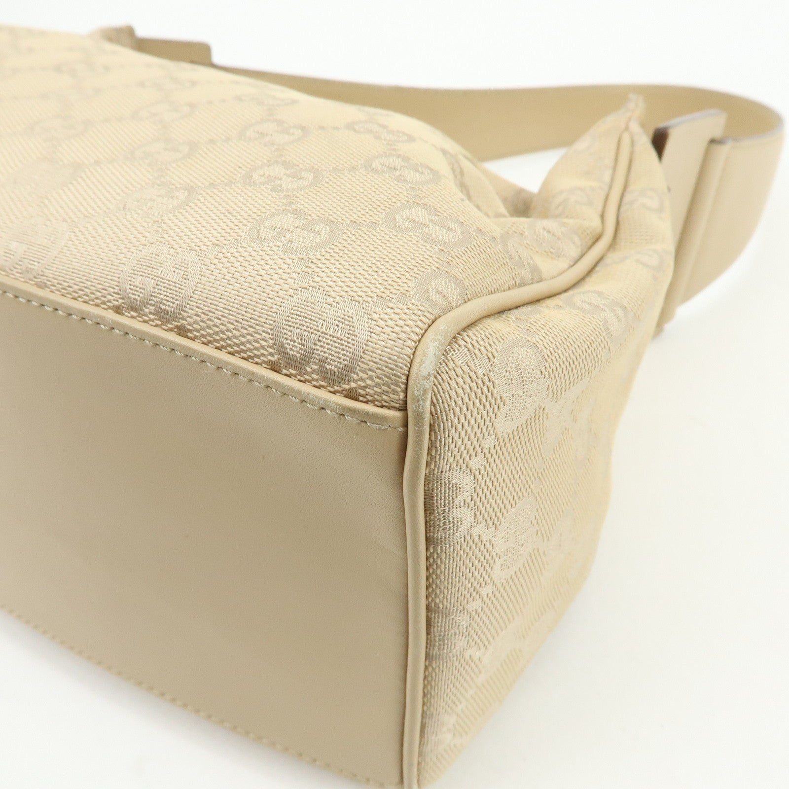 GUCCI GG Canvas Leather Shoulder Bag Hand Bag Beige 92699