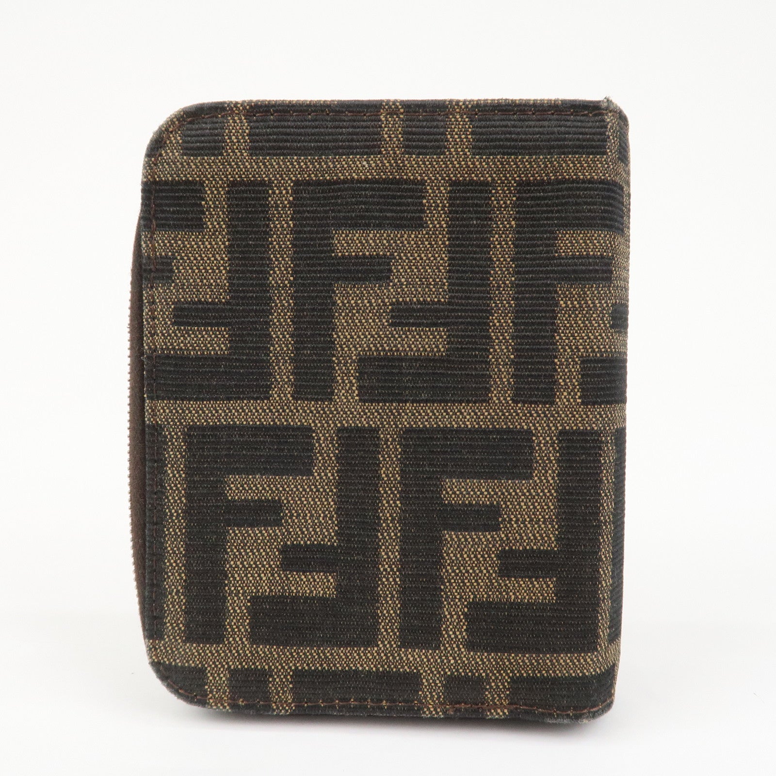 FENDI Zucca Canvas Leather Bi-fold Compact Wallet Brown Black 16348