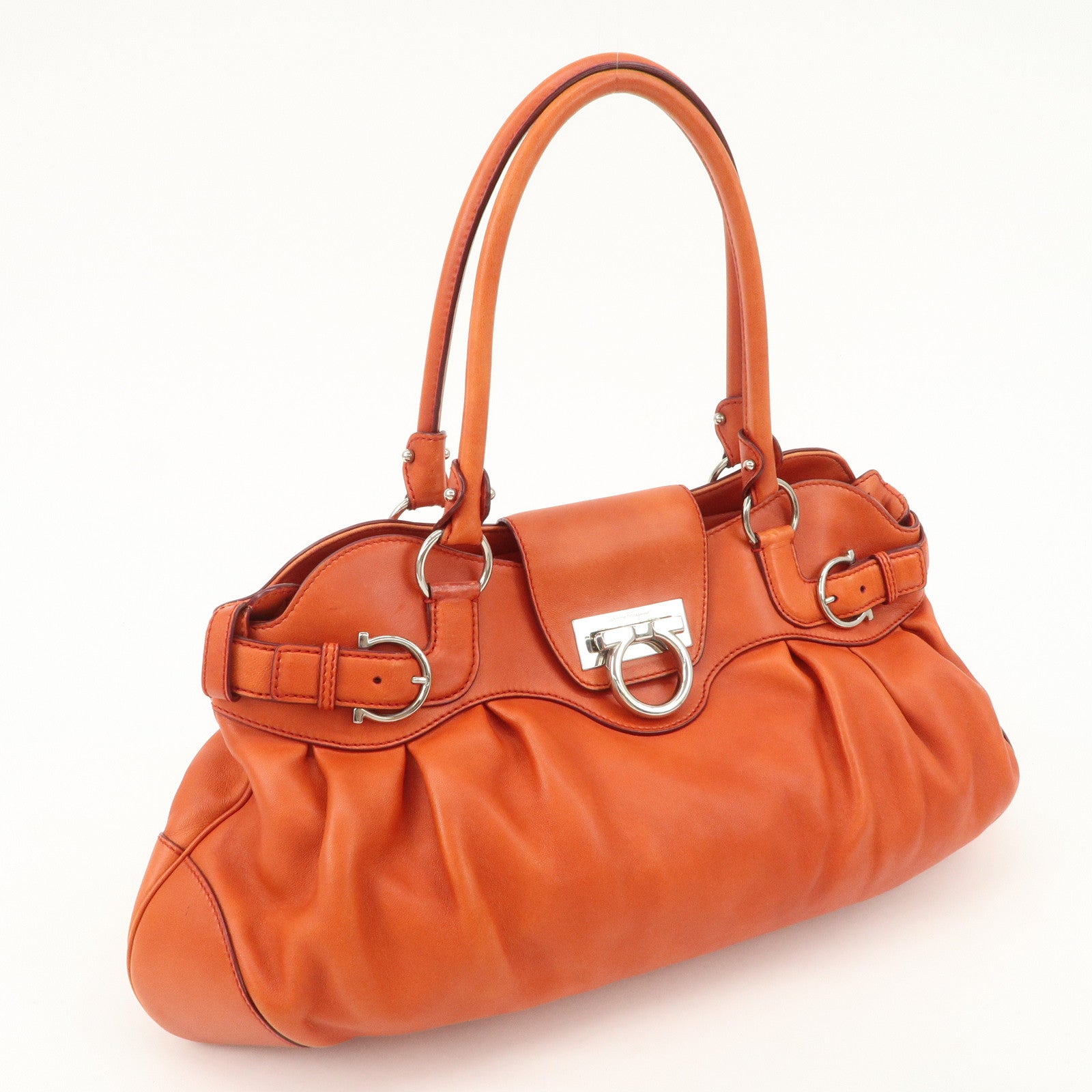 Ferragamo Gancini Gathered Shoulder Bag Hand Bag Orange