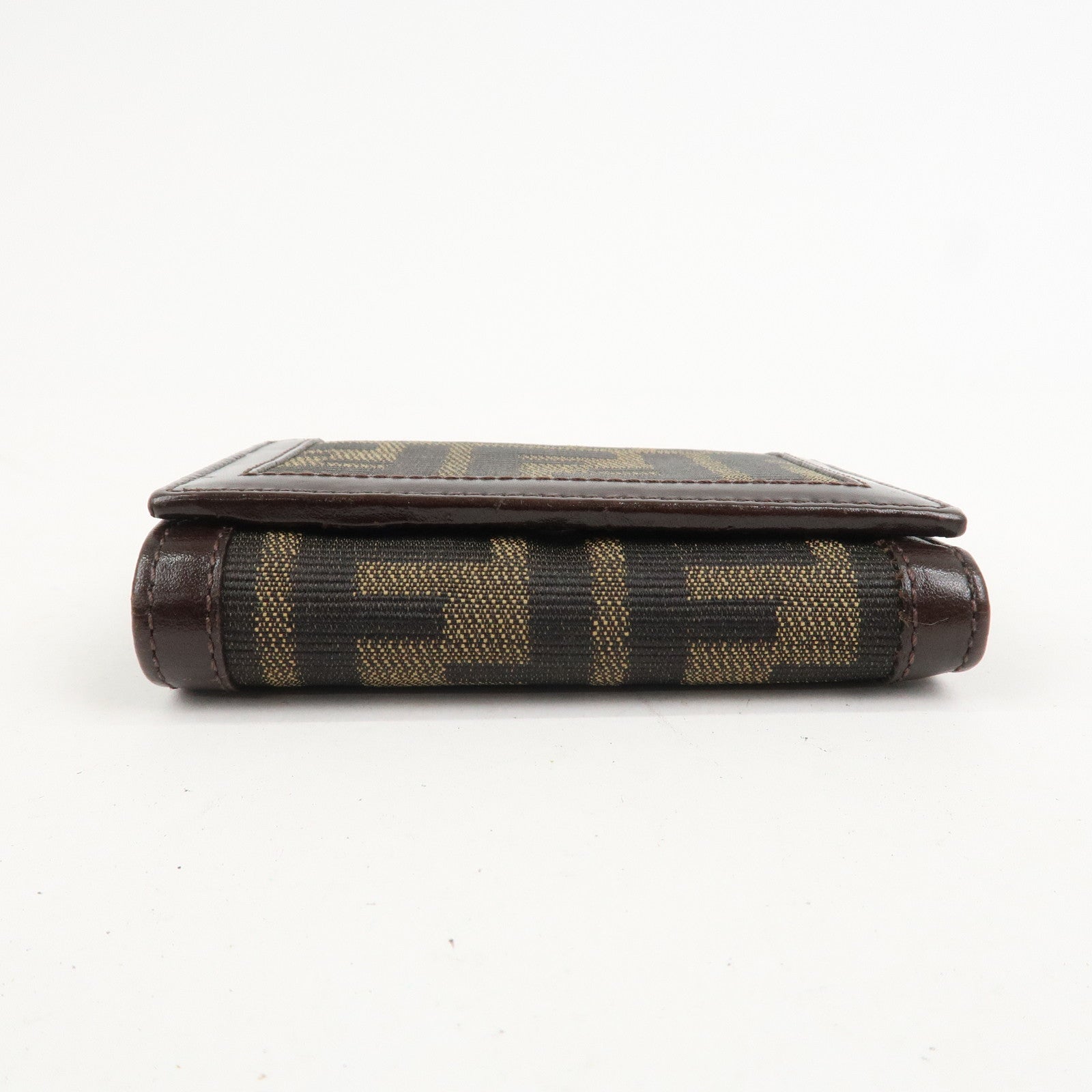 FENDI Zucca Canvas Leather Tri-fold Compact Wallet Brown 30959