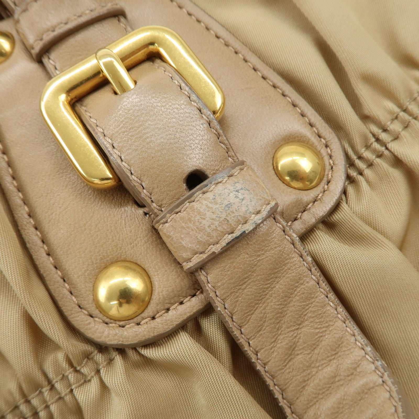 PRADA Logo Nylon Leather 2Way Shoulder Bag Hand Bag Beige BN1407