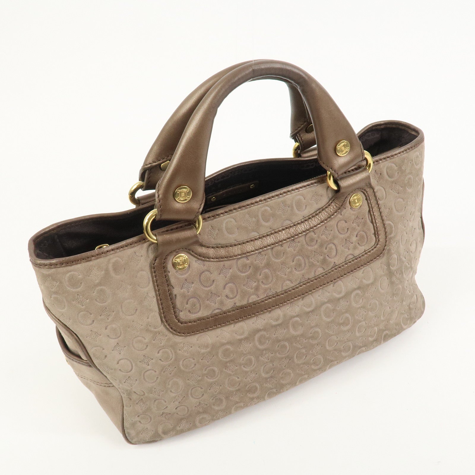 CELINE C Macadam Suede Leather Boogie Bag Hand Bag Beige Brown