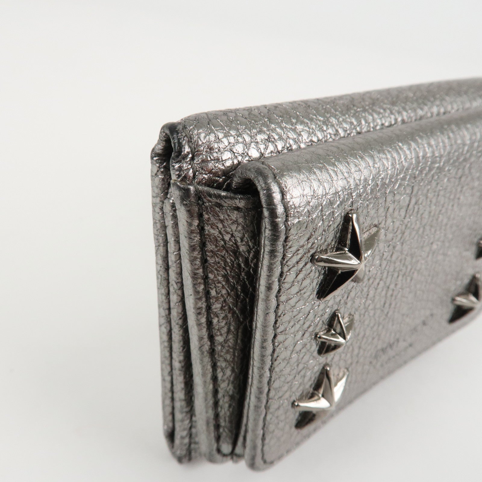 JIMMY CHOO 202 NEMO Studs Leather Compact Wallet Silver Used