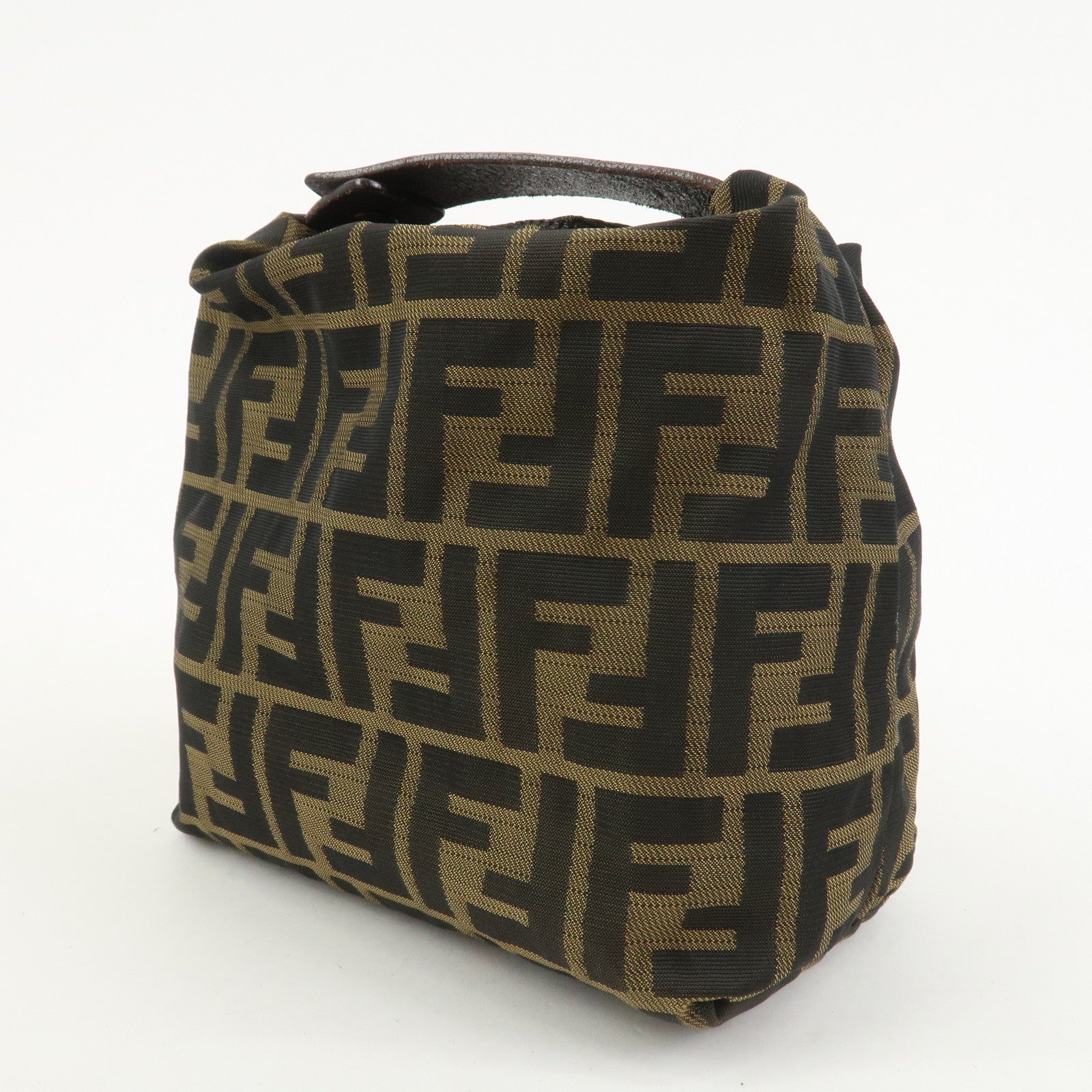 FENDI Zucca Canvas Leather Hand Bag Pouch Bag Brown Black 226540