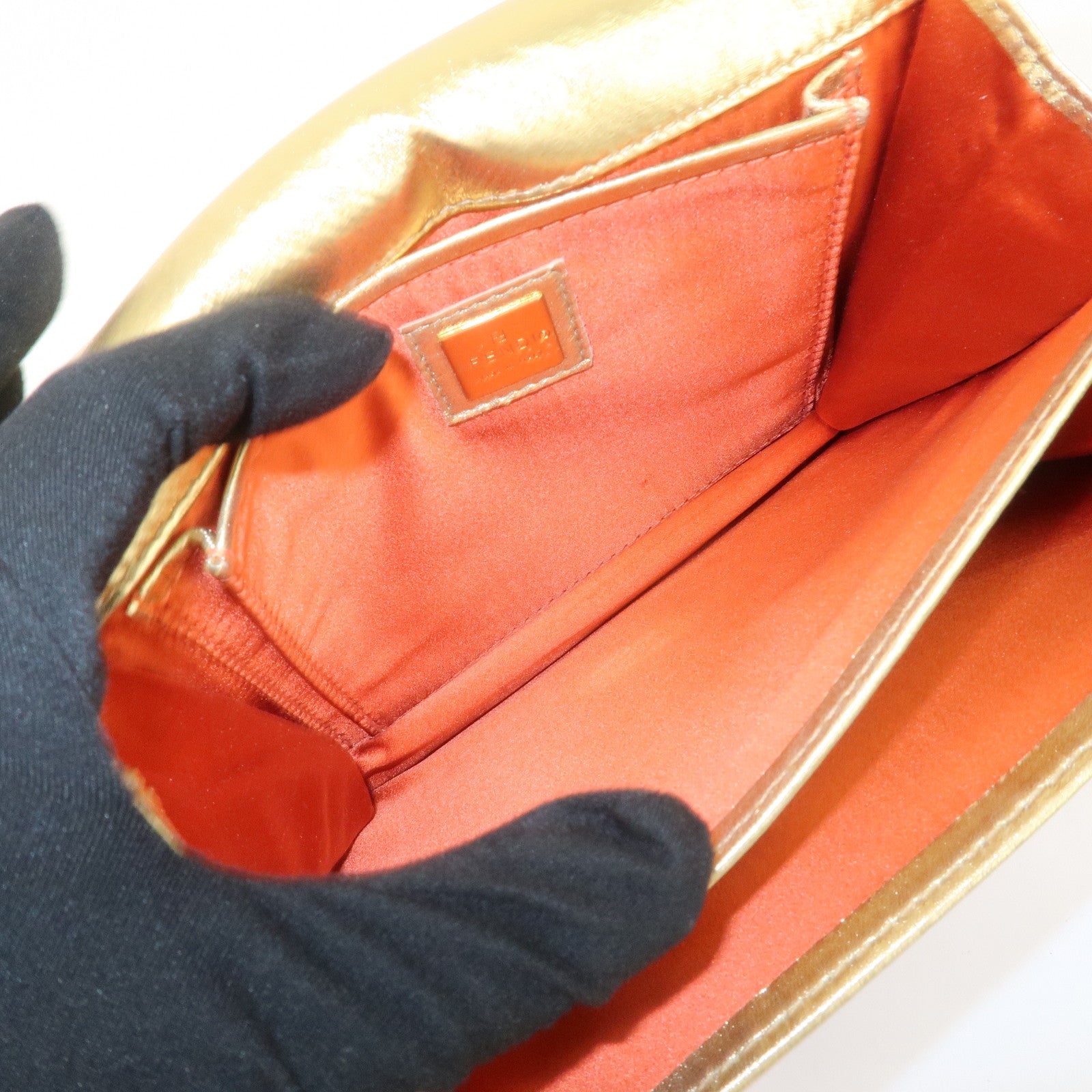 FENDI Leather Sequin Shoulder Bag Crossbody Bag Gold Red Purple