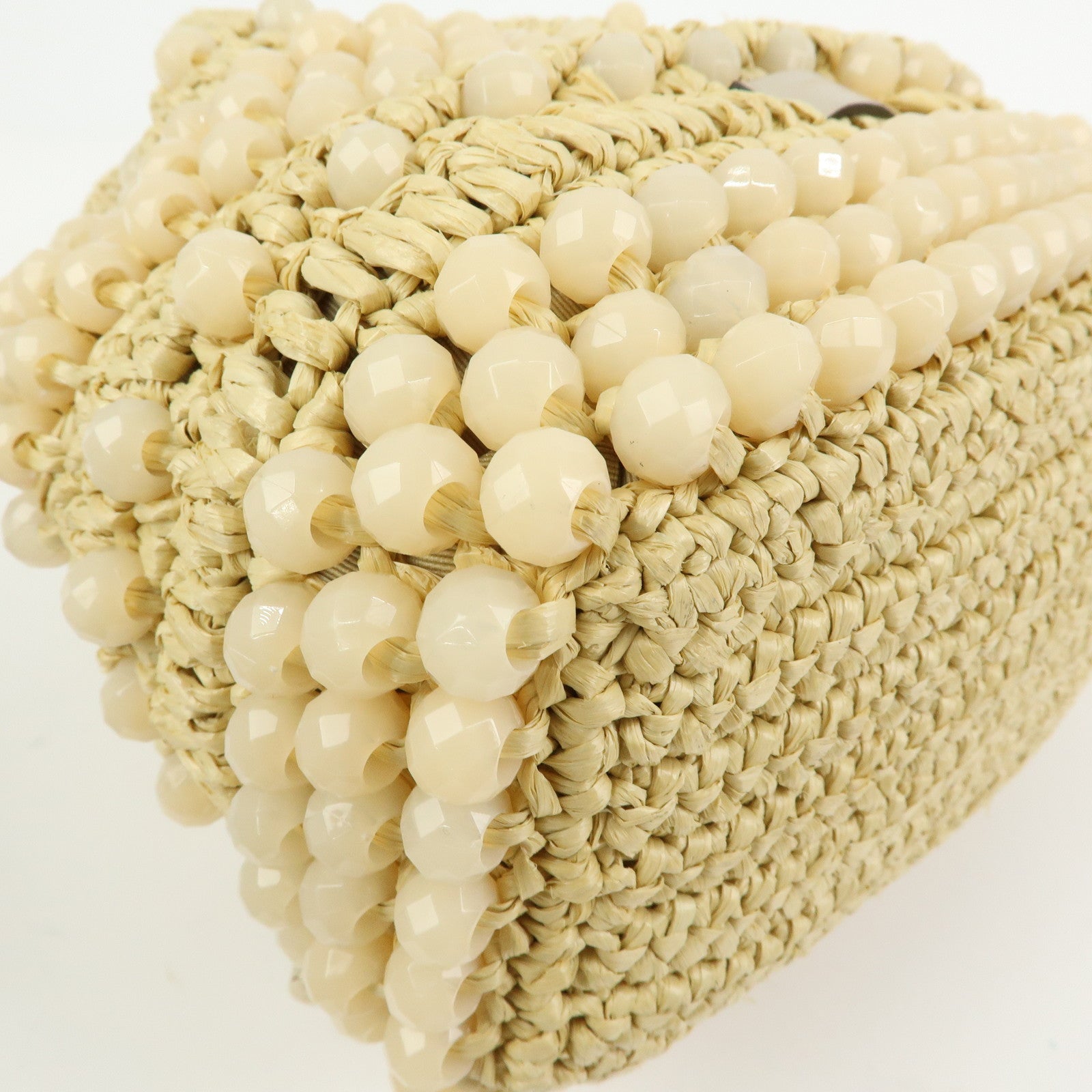 JIMMY CHOO Bon Bon Raffia Leather Hand Bag Beige