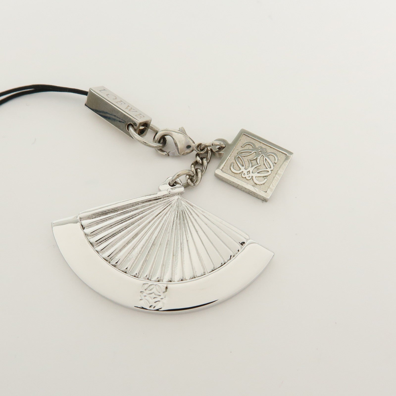 LOEWE Anagram Hand Fan Motif Metal Bag Charm Key Chain Silver