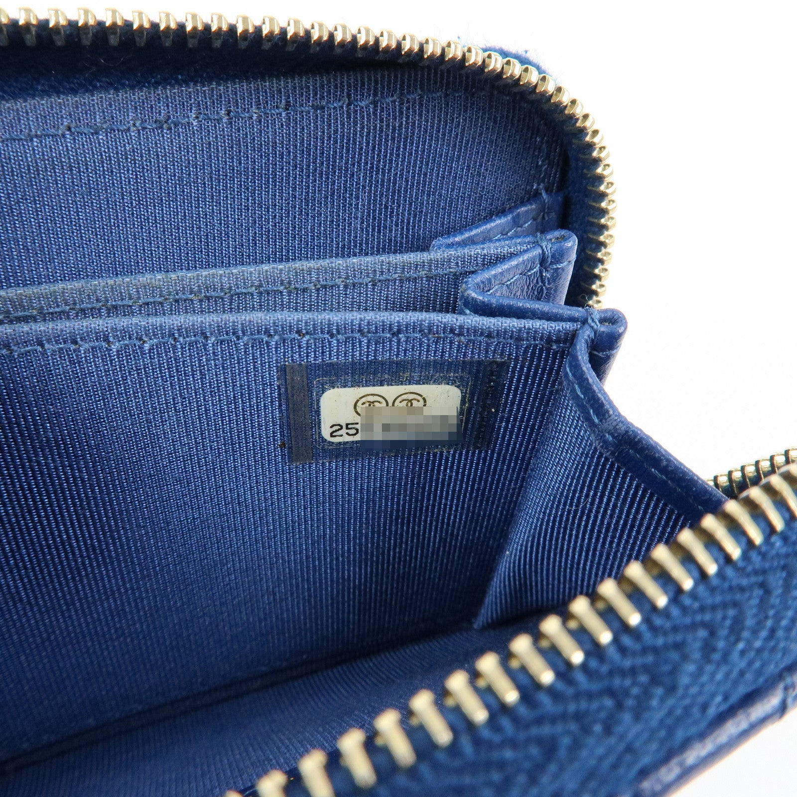 CHANEL Matelasse COCO Mark Lamb Skin Coin Case Card Case Blue