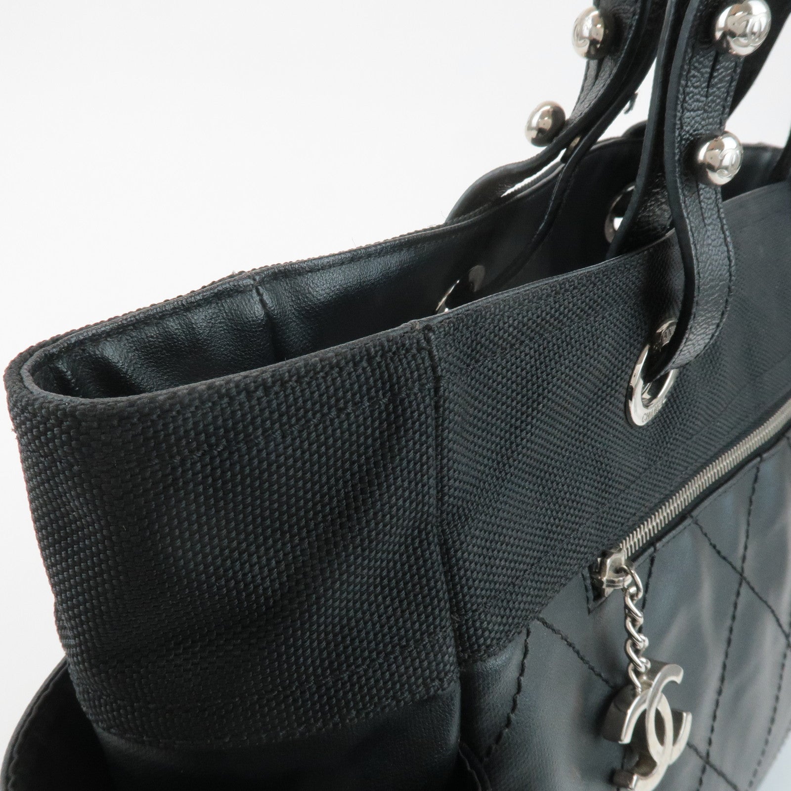 CHANEL COCO Paris Biarritz GM Coated Canvas Leather Tote Bag Black